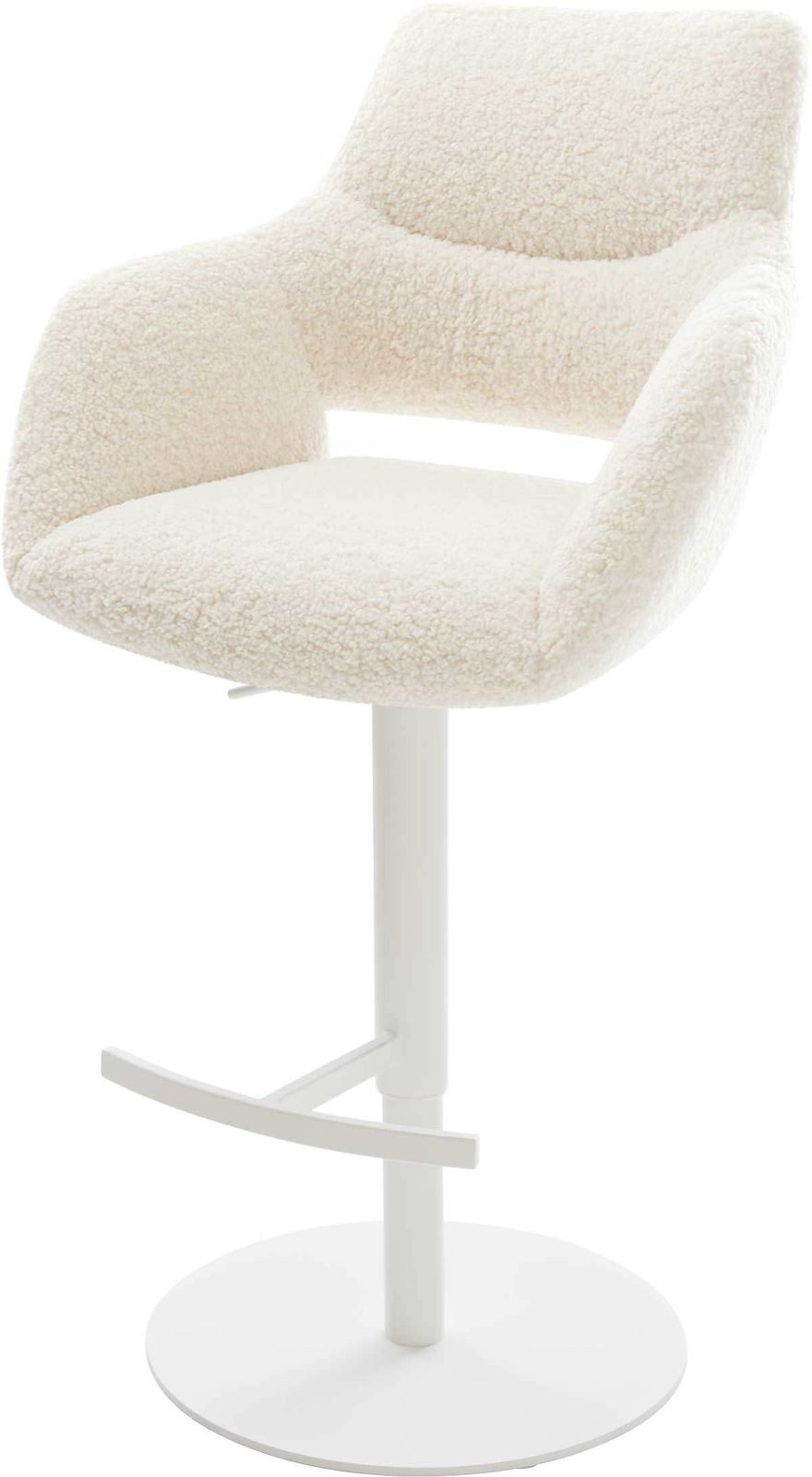 DELIFE Barhocker Yago-Flex, Drehfuß höhenverstellbar Metall Weiß Teddystoff Beige Taschenfederkern