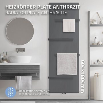 LuxeBath Badheizkörper Designheizkörper Handtuchheizkörper Handtuchwärmer, Anthrazit 604x1800mm Mittelanschluss Handtuchhalter