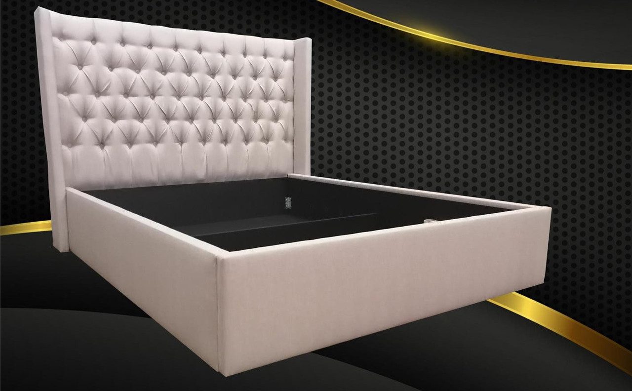 Polsterbett Chesterfield Holz Bett im Barockstil mit integriertem Bettkasten, Weiß