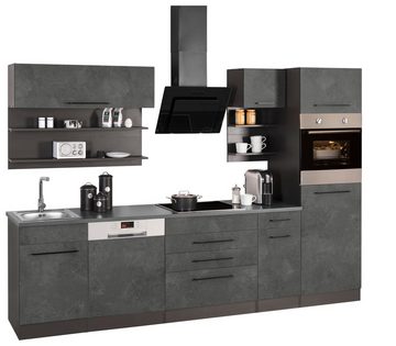 HELD MÖBEL Küchenzeile Tulsa, ohne E-Geräte, Breite 290 cm, schwarze Metallgriffe, MDF Fronten