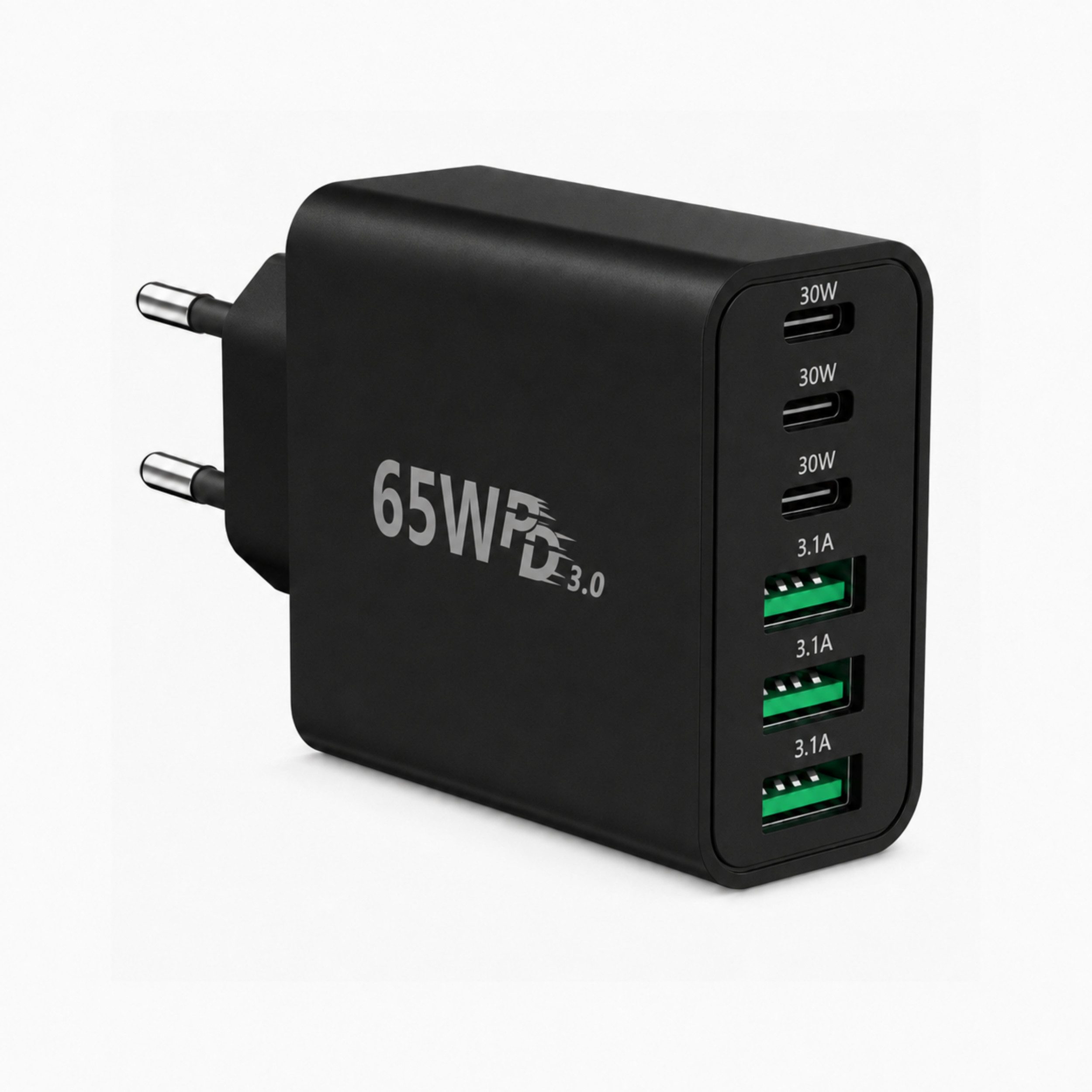 PlugUp 65W Ladegerät 6-Port 30W Schnellladeadapter Fast-Charging USB-Ladegerät (3100 mA, Universelles Schnellladegerät für Smartphone, Tablet & USB-C-Geräte)