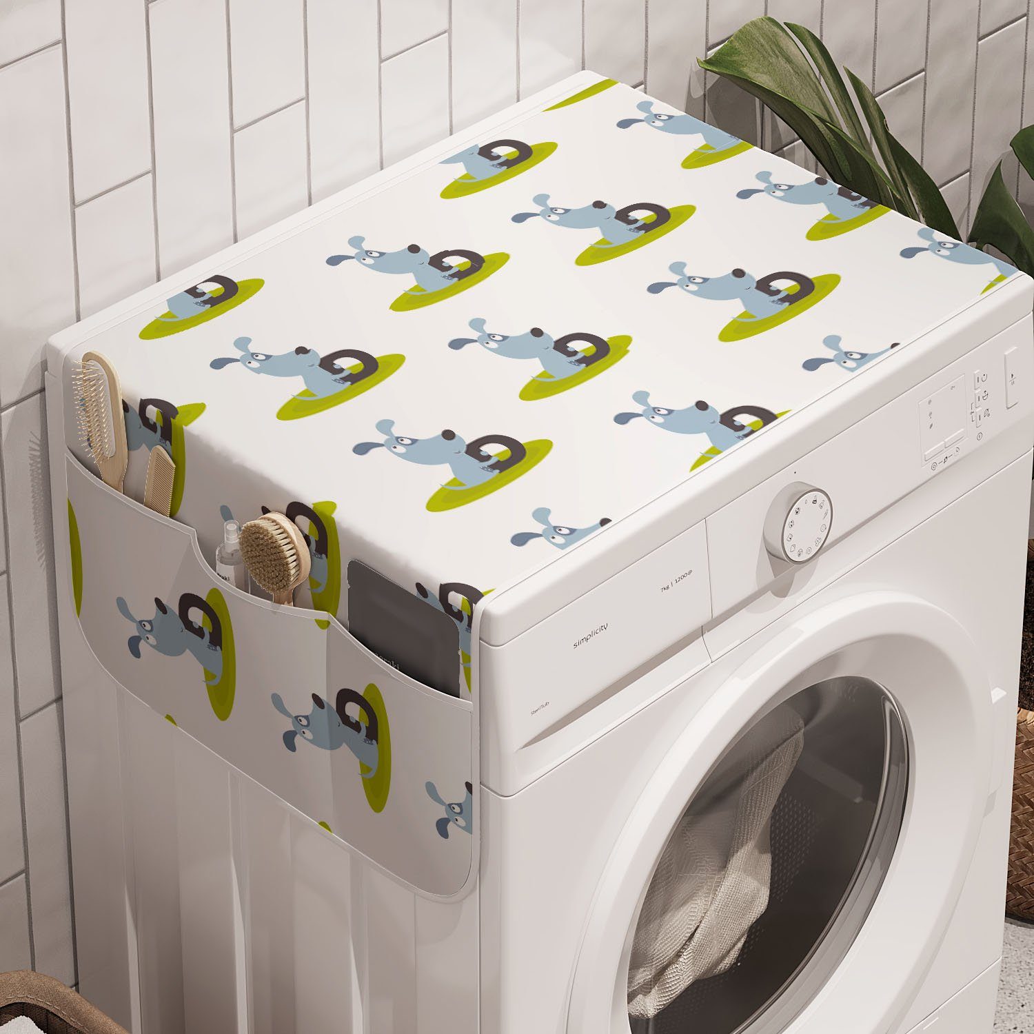 Abakuhaus Badorganizer Anti-Rutsch-Stoffabdeckung für Waschmaschine und Trockner, Natur Hunde mit D Letters Pattern