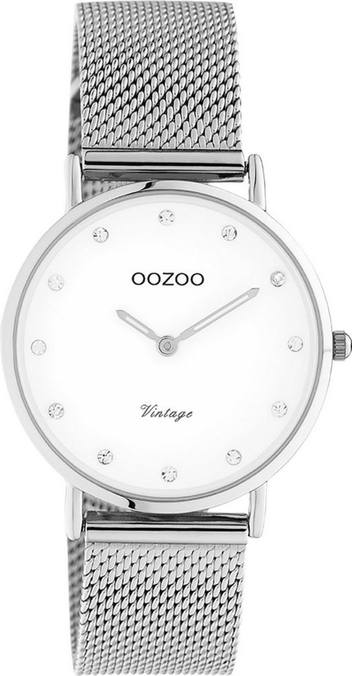 OOZOO Quarzuhr Oozoo Unisex Armbanduhr silber Analog, Damen, Herrenuhr  rund, mittel (ca 32mm) Edelstahlarmband, ElegantStyle