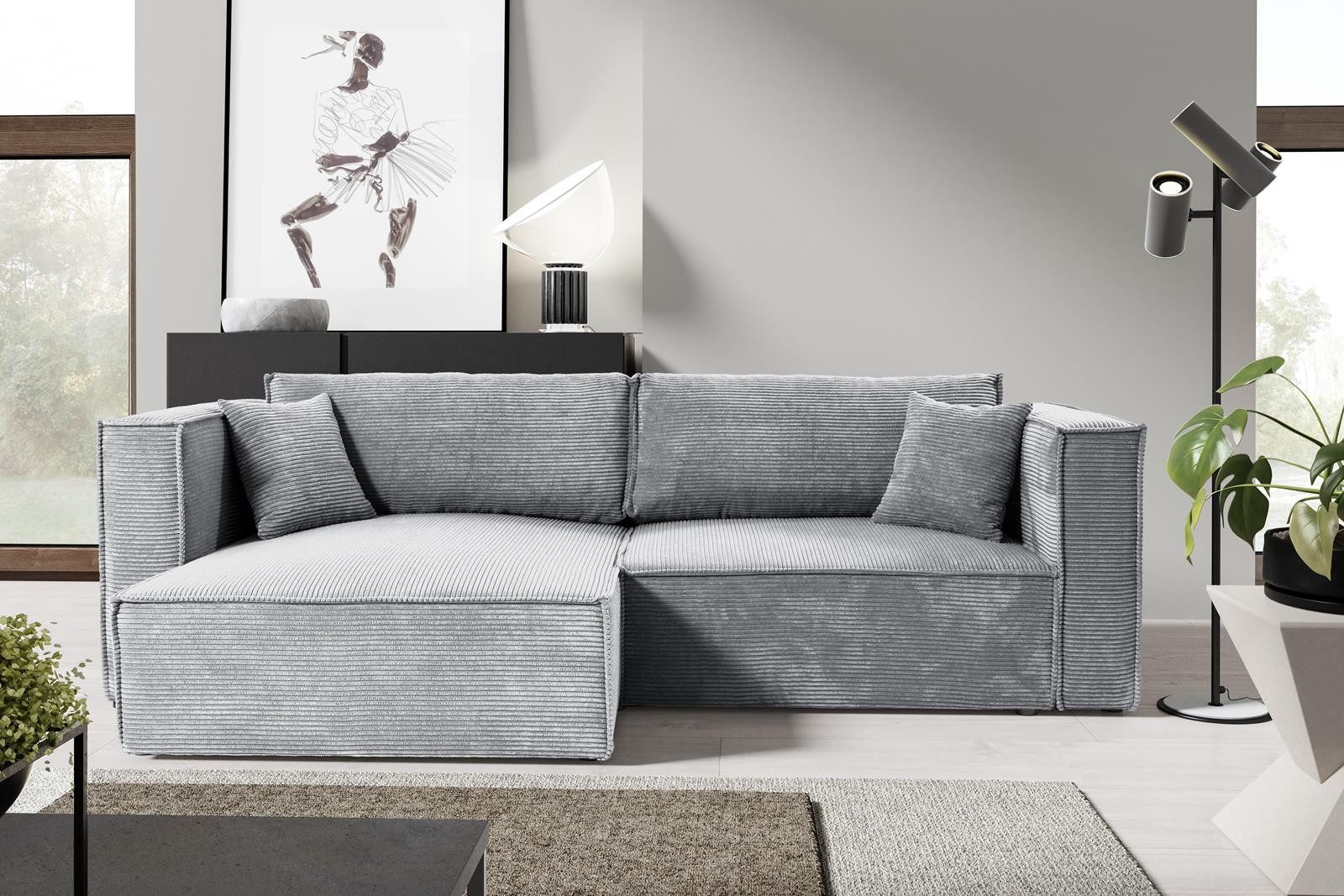 Compleo Ecksofa mit Schlaffunktion, Cordstoff, L-Form, günstig online kaufen