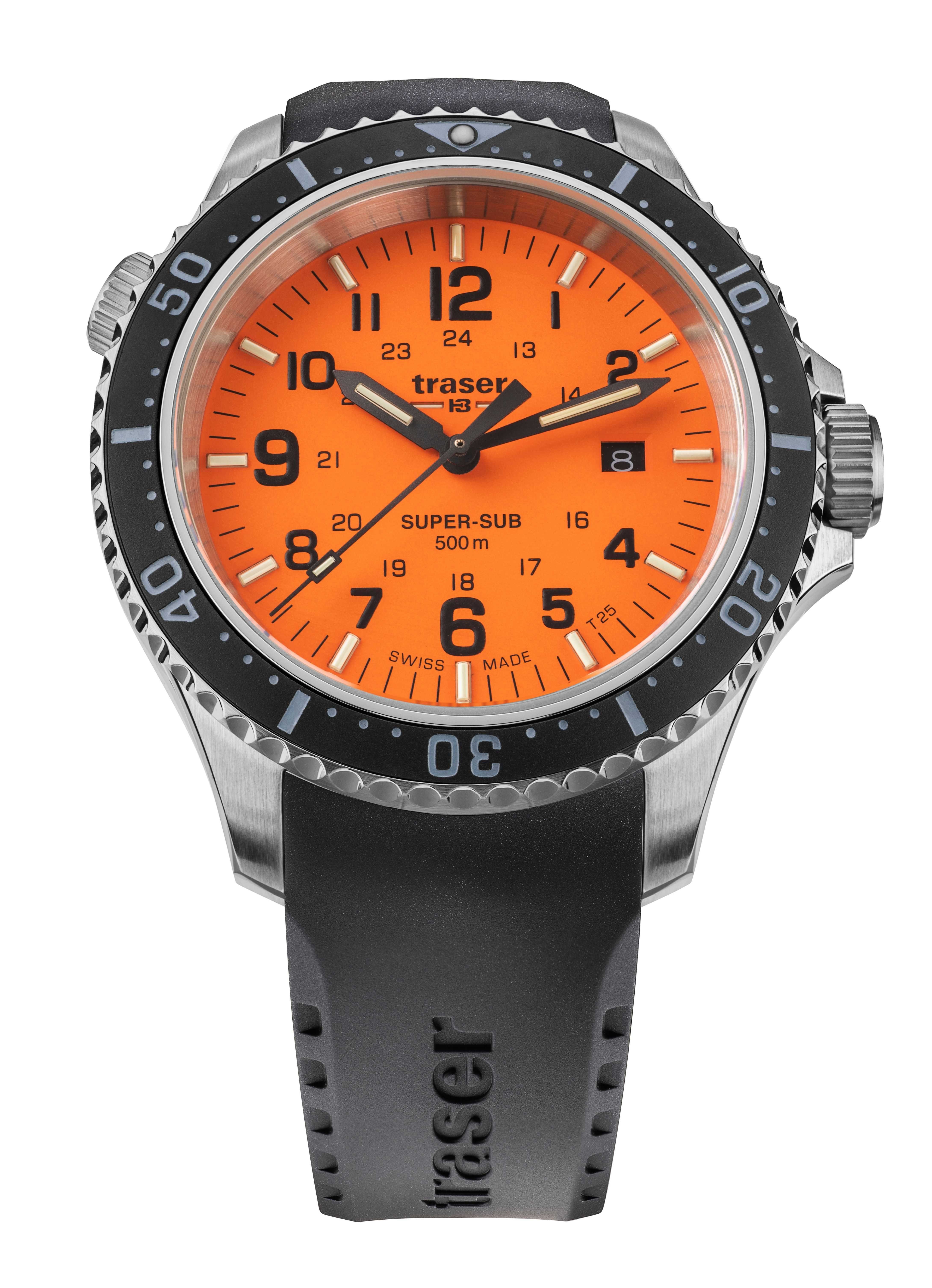 Traser Taucheruhr P67 SuperSub Herrenuhr 109380 Kautschukband 46 mm, mit selbstleuchtendem trigalight®
