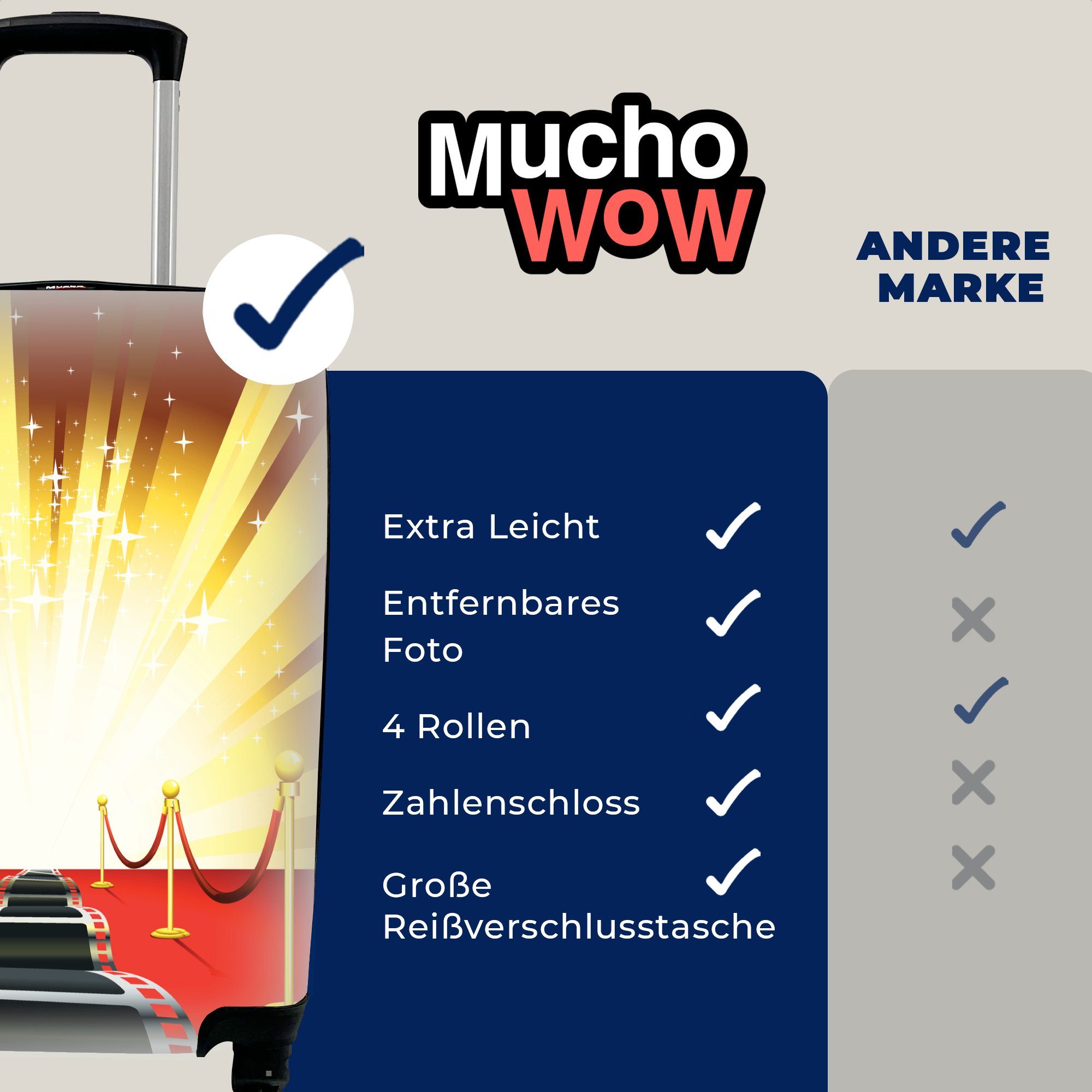 MuchoWow Handgepäckkoffer Eine Illustration für Läufers Rollen, 4 in Reisekoffer Handgepäck mit eines Ferien, Reisetasche Trolley, rollen, Hollywood