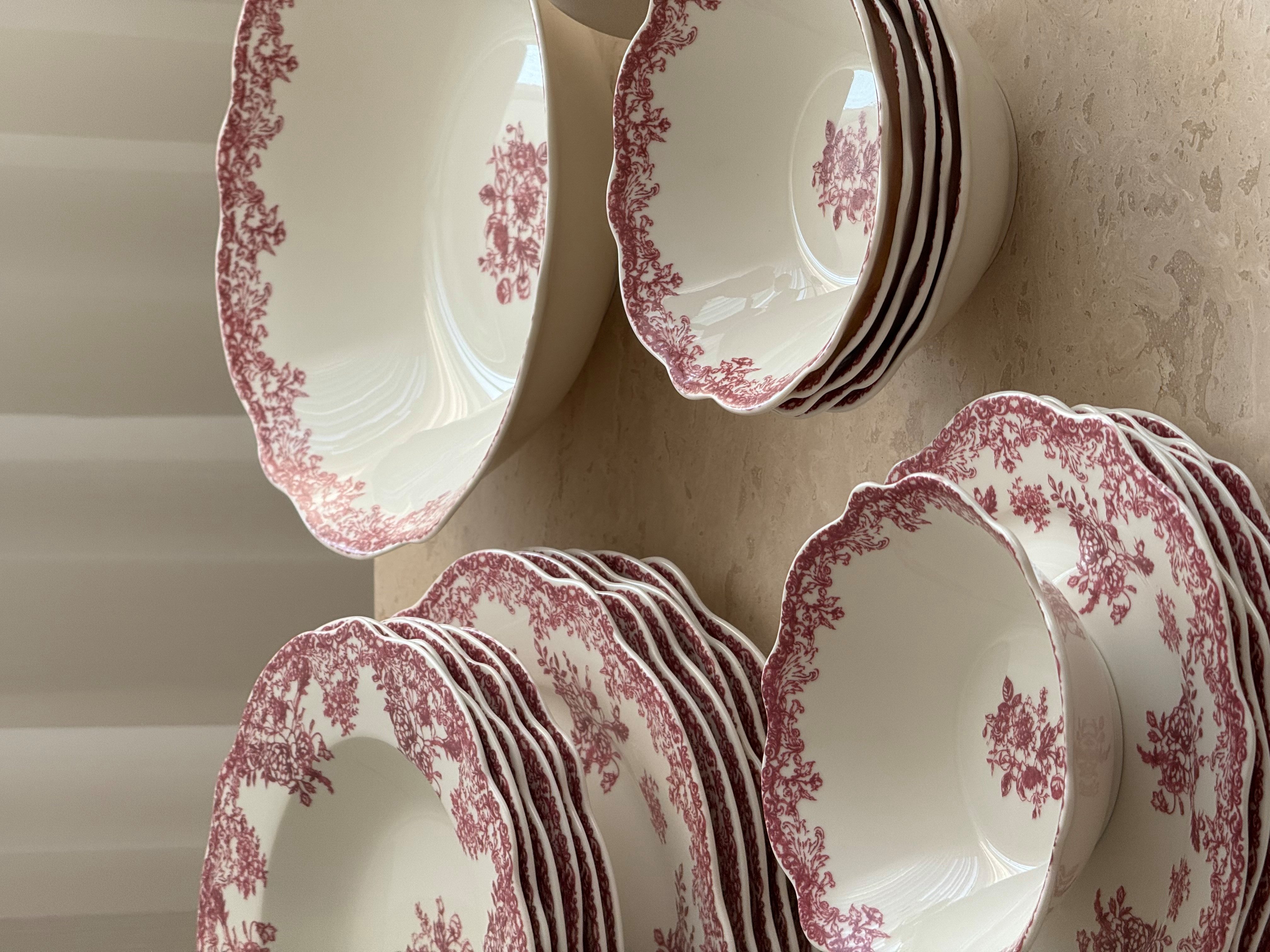 EKA Geschirr-Set Vintage Red Teller (25-tlg), Porzellan – Bild 3 von 3