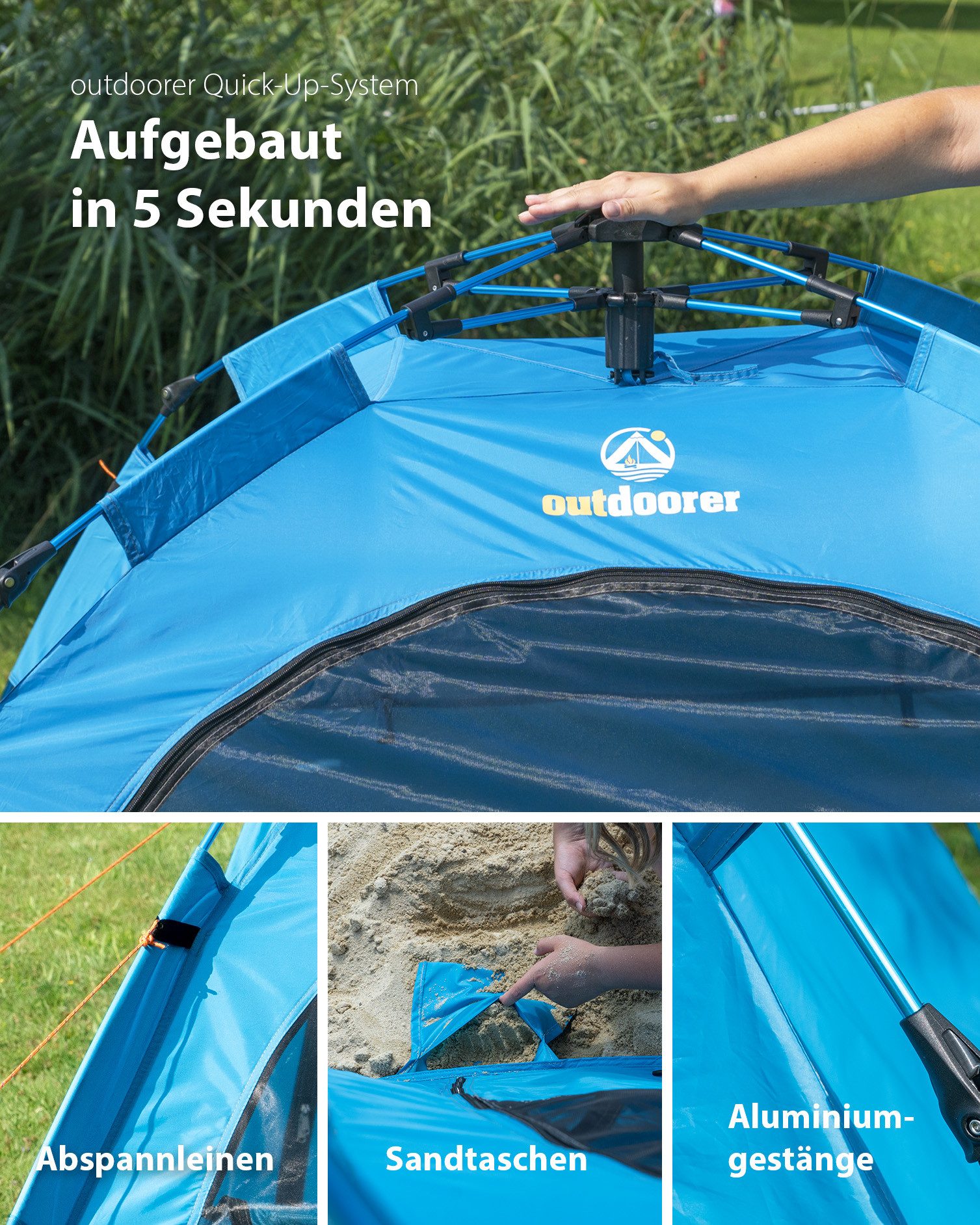 outdoorer Strandmuschel Sun Snapper Alu Air - Wind- & Sonnenschutz, Personen: 3, Quick-up-Strandmuschel mit UV 80-Schutz, Windschutz & Alu-Gestänge – Bild 3 von 5