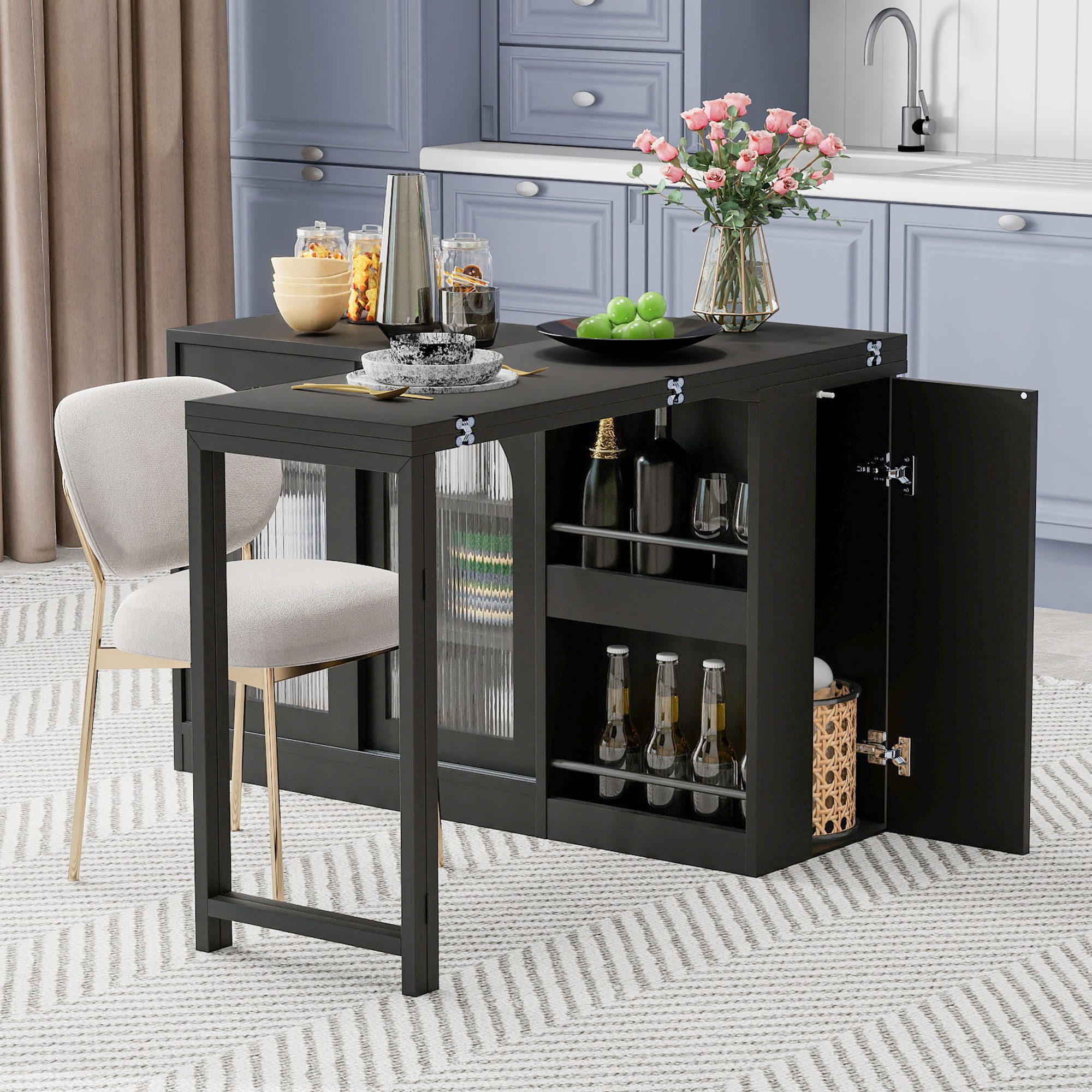 Flieks Bartisch mit Sideboard mit Glasschiebetüren günstig online kaufen