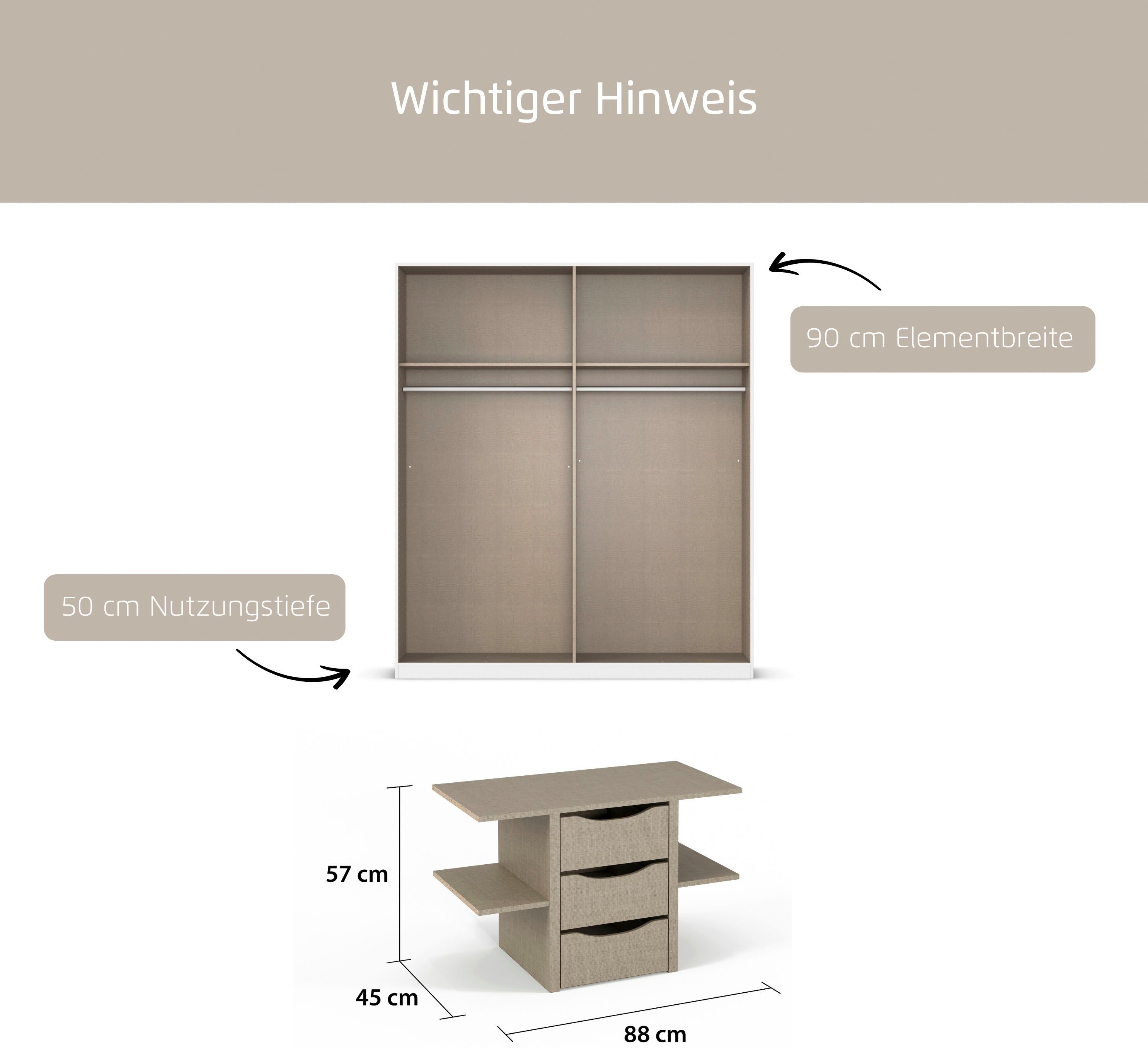 rauch Schubladeneinsatz Zubehör für Rauch-Schränke ORANGE/BLUE, mit 3 Schubladen und Metallauszügen Breite 88 cm, Tiefe 45 cm