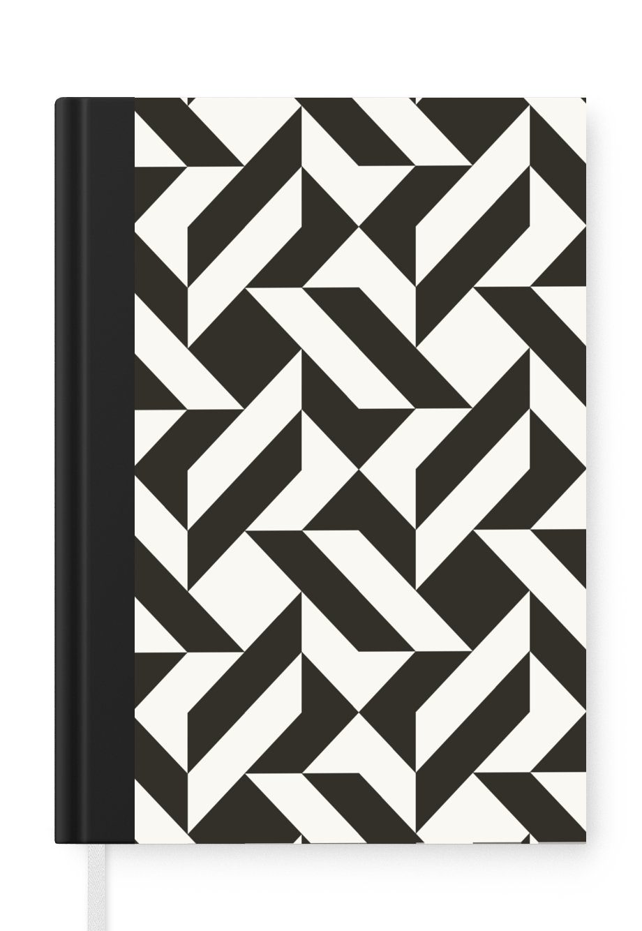 MuchoWow Notizbuch Schwarz - Weiß - Geometrische Formen - Muster, Journal, Merkzettel, Tagebuch, Notizheft, A5, 98 Seiten, Haushaltsbuch