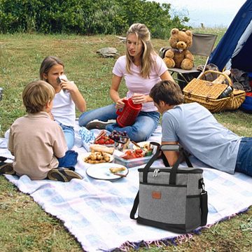 Clanmacy Picknickkorb Kühltasche mit Kühlelemente Picknicktasche Isoliertasche 33L Grau