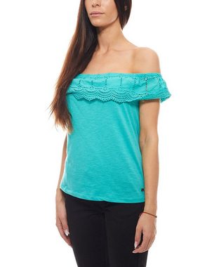 Kaporal Rundhalsshirt KAPORAL Bandeau-Shirt strukturiertes Damen Carmen-Shirt mit Volant Sommer-Shirt Grün