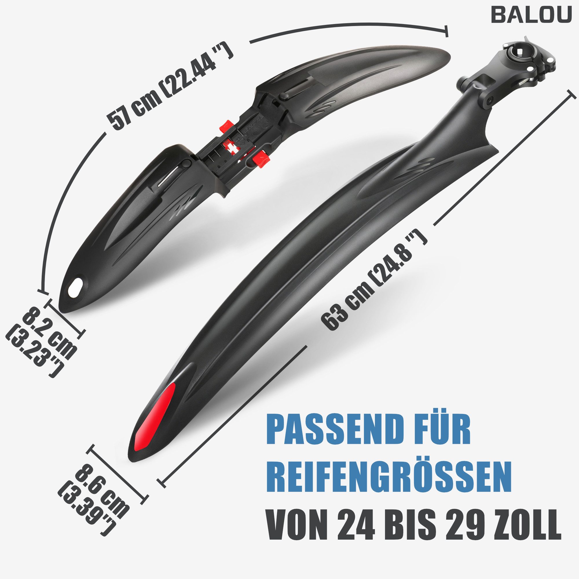BALOU Schutzblech BALOU Mountainbike Fahrrad Schutzblech, 24-29" – Bild 2 von 5