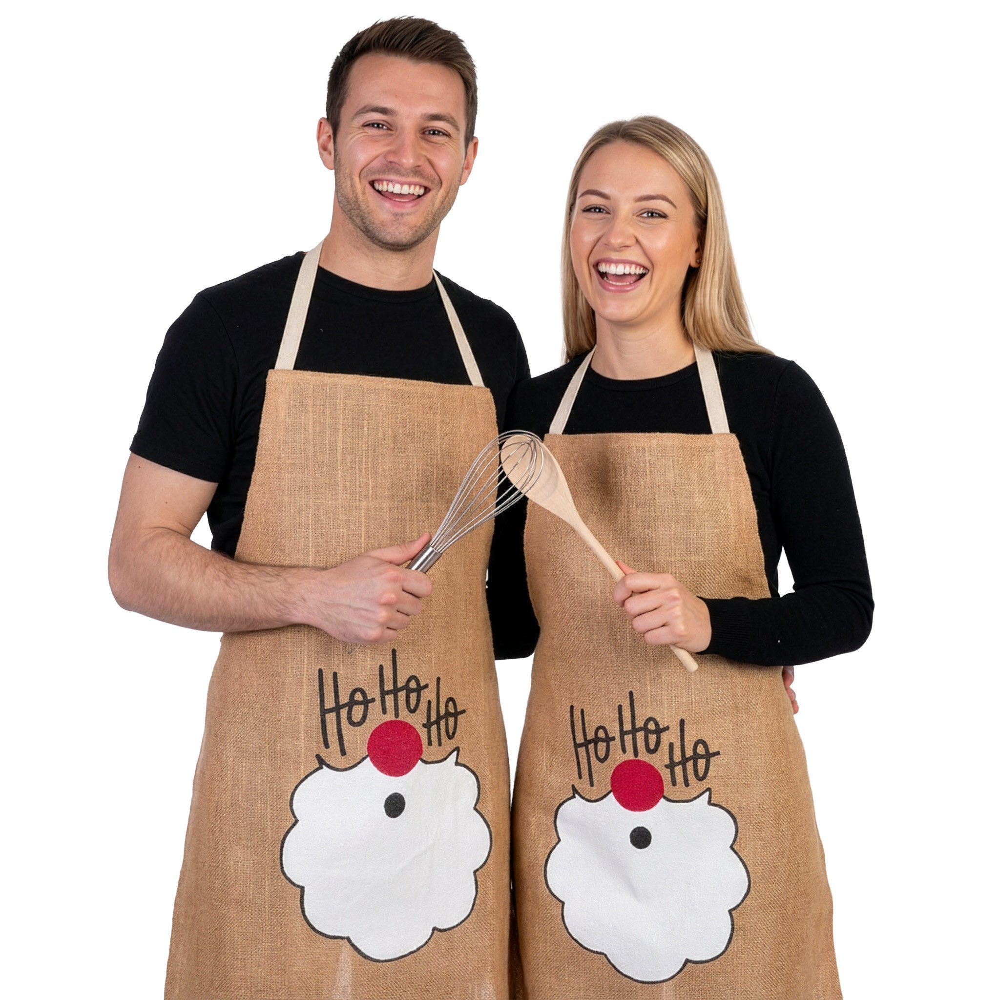 BRUBAKER Kochschürze Schürze - Ho Ho Ho Weihnachtsmann Bart - Weihnachten, (1-tlg., Braun - Juteschürze), Küchenschürze für Damen und Herren - One Size Weihnachtsschürze