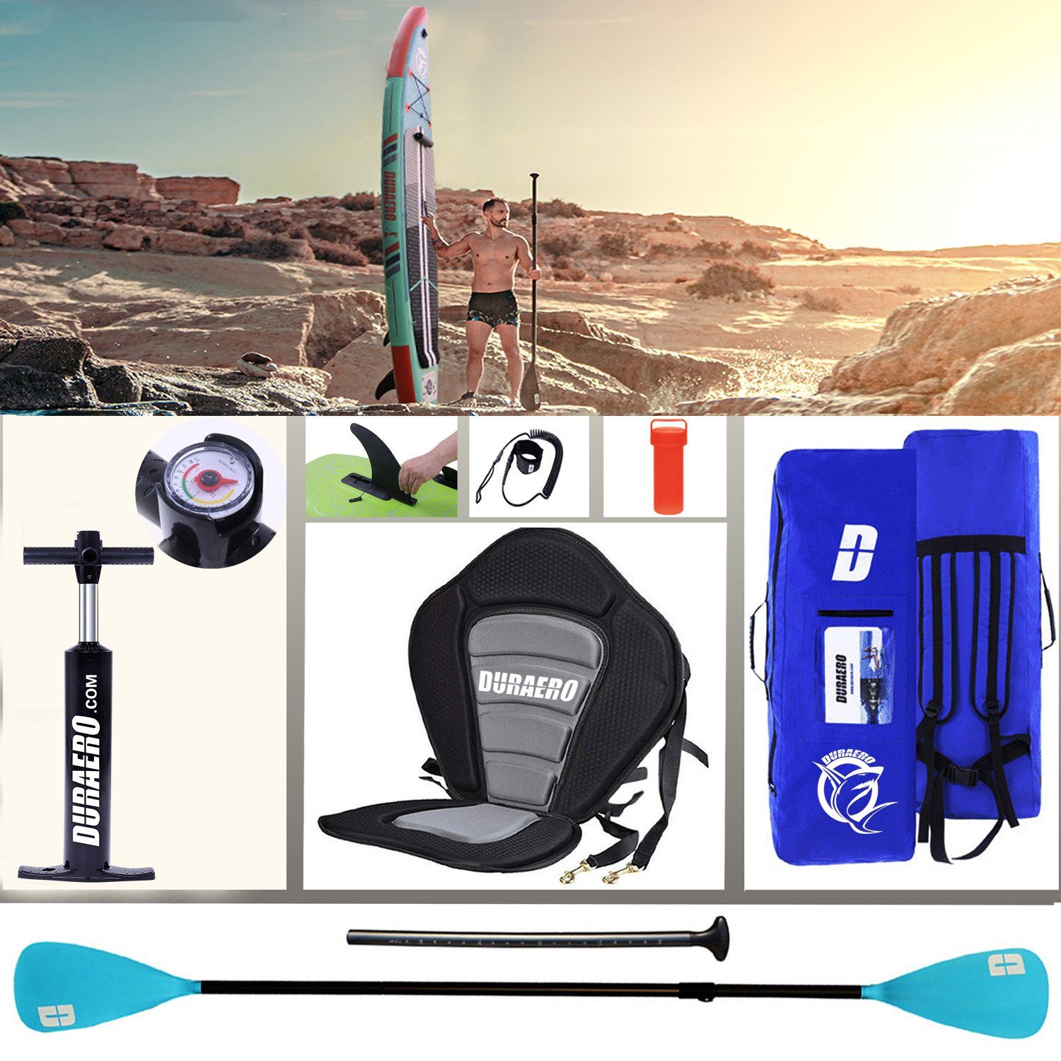 DURAERO Inflatable SUP-Board Stand up Paddling Board, Action-Cam Halterung, 330x76x15cm, bis 150kg – Bild 3 von 5