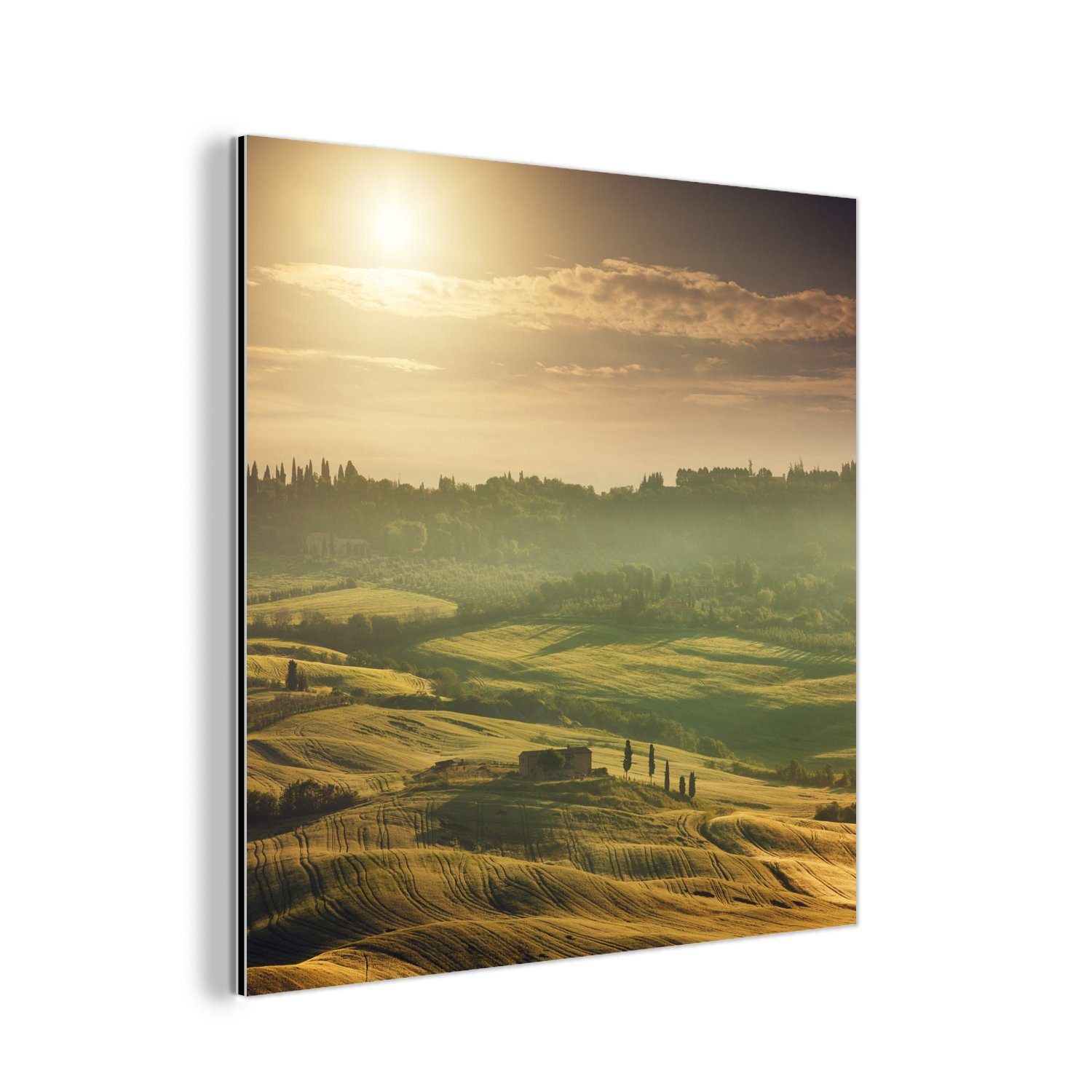 MuchoWow Metallbild Toskana - Landschaft - Sonne, (1 St), Alu-Dibond-Druck, Gemälde aus Metall, Aluminium deko
