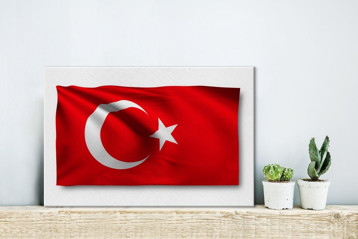 OneMillionCanvasses® Leinwandbild Aufhängefertig, auf Wandbild der weißem 30x20 Hintergrund, Leinwandbilder, Wanddeko, cm (1 Türkei Flagge St)