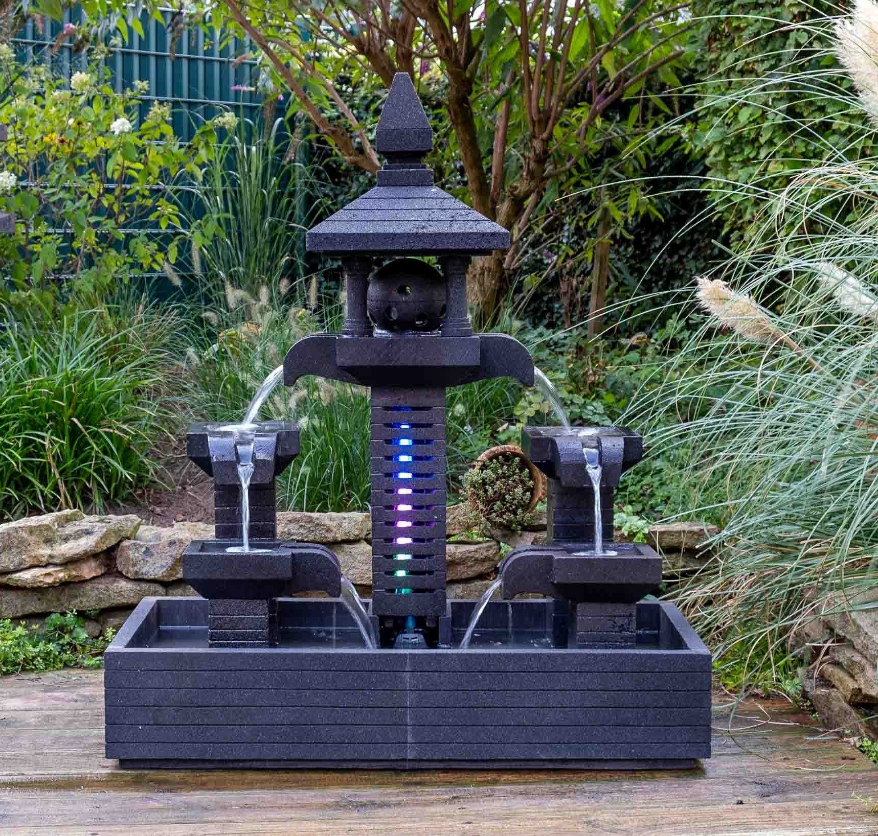 IDYL Gartenbrunnen Lavastein Brunnen Wassrspiel mit Beleuchtung