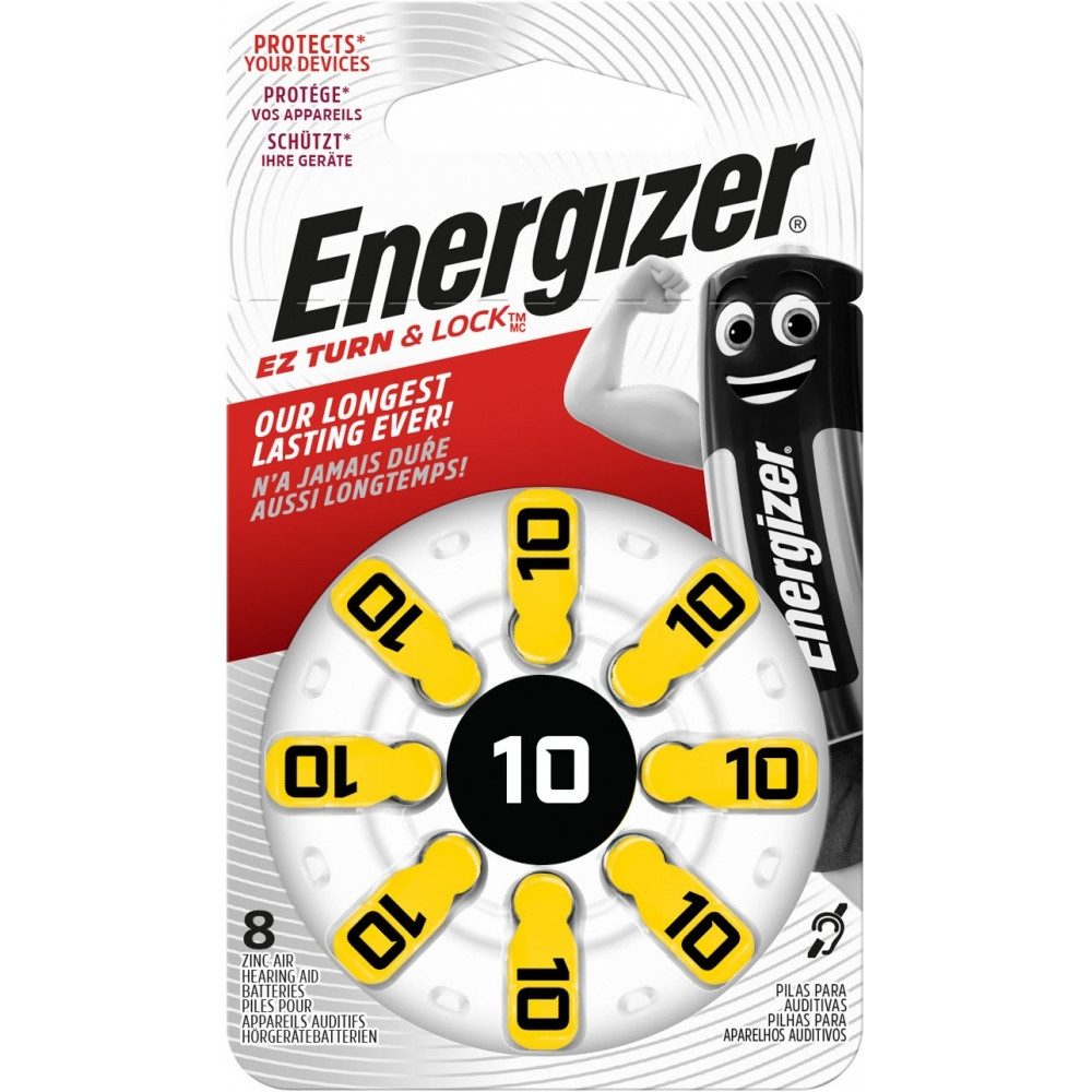Energizer Energizer 10 Hörgerätebatterie 8er Blister Batterien Knopfzelle, (1.4 V V), Deutsche Herstellung