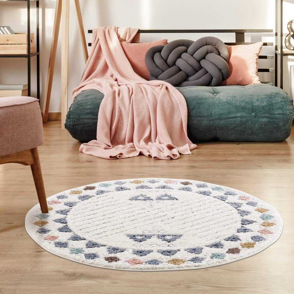 Carpet City Hochflor-Teppich Focus 3034, rund, Höhe: 20 mm, Boho-Teppich, Hochtief-Muster/ 3D-Effekt, für Wohnzimmer, Schlafzimmer