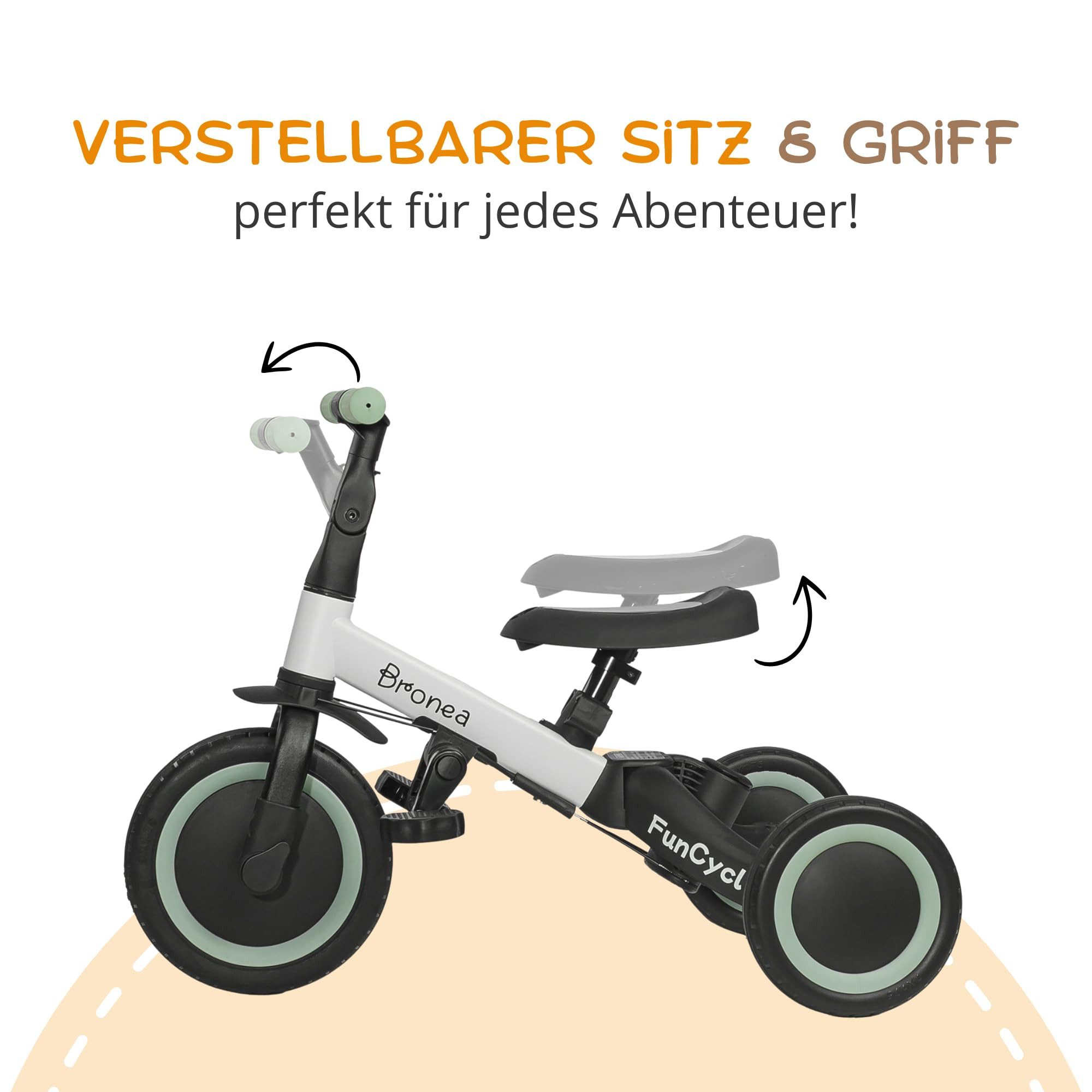 Bronea Dreirad FunCycle 5-in-1 ab 1,5 Jahr mit Schubstange Wächst mit Ihrem Kind