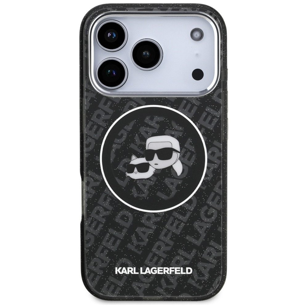 KARL LAGERFELD Handyhülle MagSafe iPhone 17 Pro Kunststoff schwarz Glitzer Logo 6,3 Zoll, Kantenschutz