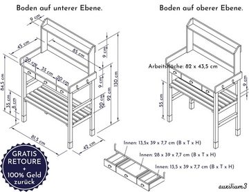 WONDERMAKE Pflanztisch groß weiß mit 3 Schubladen aus Holz wetterfest, Garten-Arbeitstisch XL, Outdoor draußen Balkon hochwertig, Gärtnertisch Umtopftisch, weiß grau