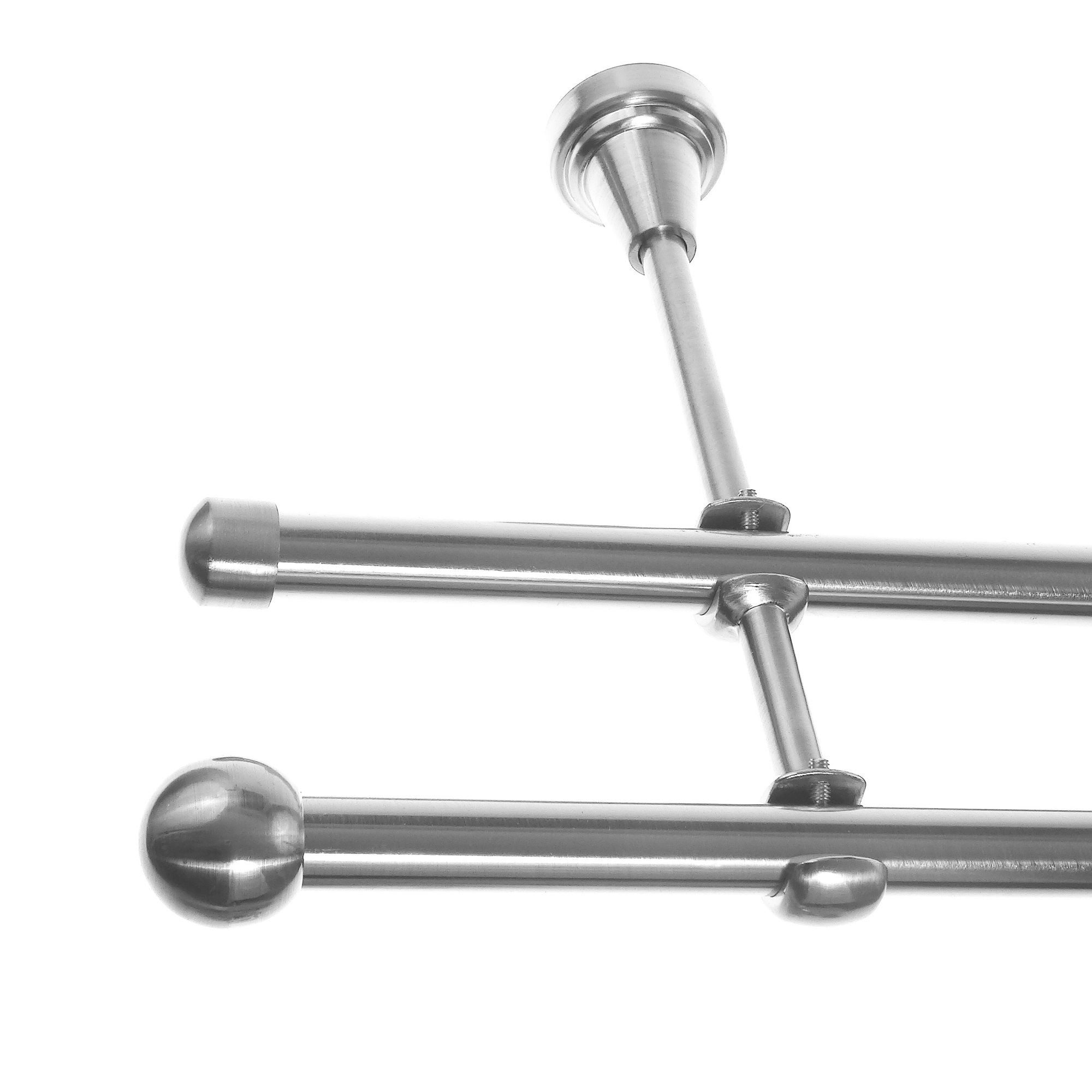 BASIT Gardinenstange Rohr Edelstahloptik 16 mm mit Wandträgern 540 cm E22, Ø 16 mm, 2-läufig, verschraubt, Metall, H24 540 cm E22 Kugel