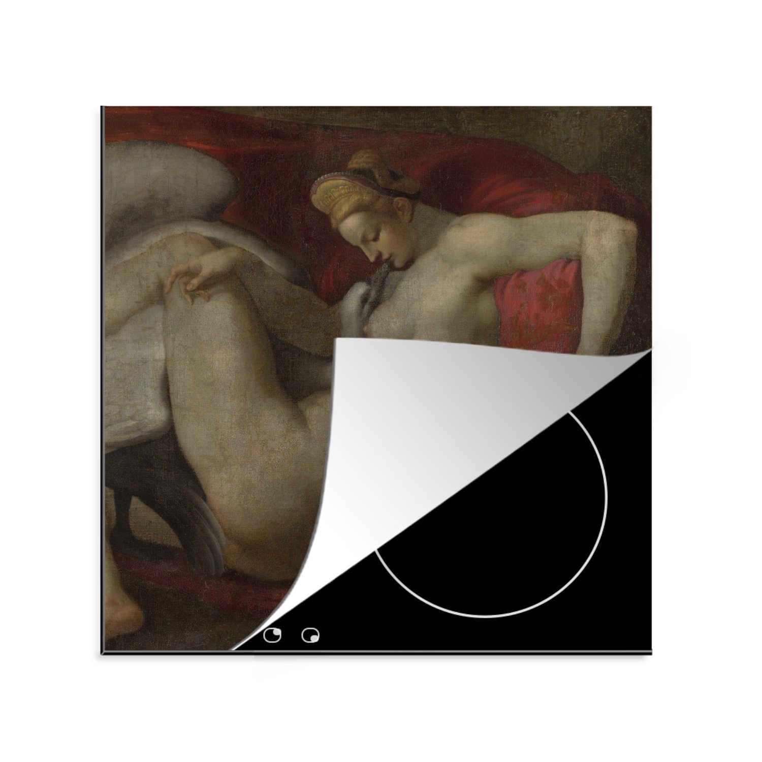MuchoWow Herdblende-/Abdeckplatte Leda und der Schwan - Michelangelo, Vinyl, (1 tlg), 78x78 cm, Ceranfeldabdeckung, Arbeitsplatte für küche