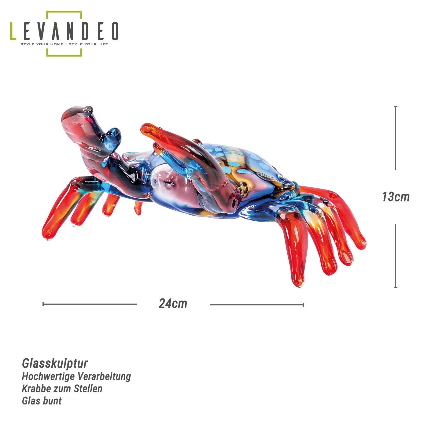 Levandeo® Skulptur, Krabbe Glasfigur 24x13cm Design günstig online kaufen