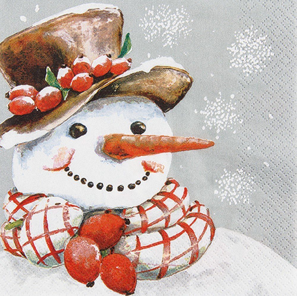 HOME FASHION Papierserviette 20 Servietten Frosty - Schneemann in guter Stimmung 33x33cm, (20 St)