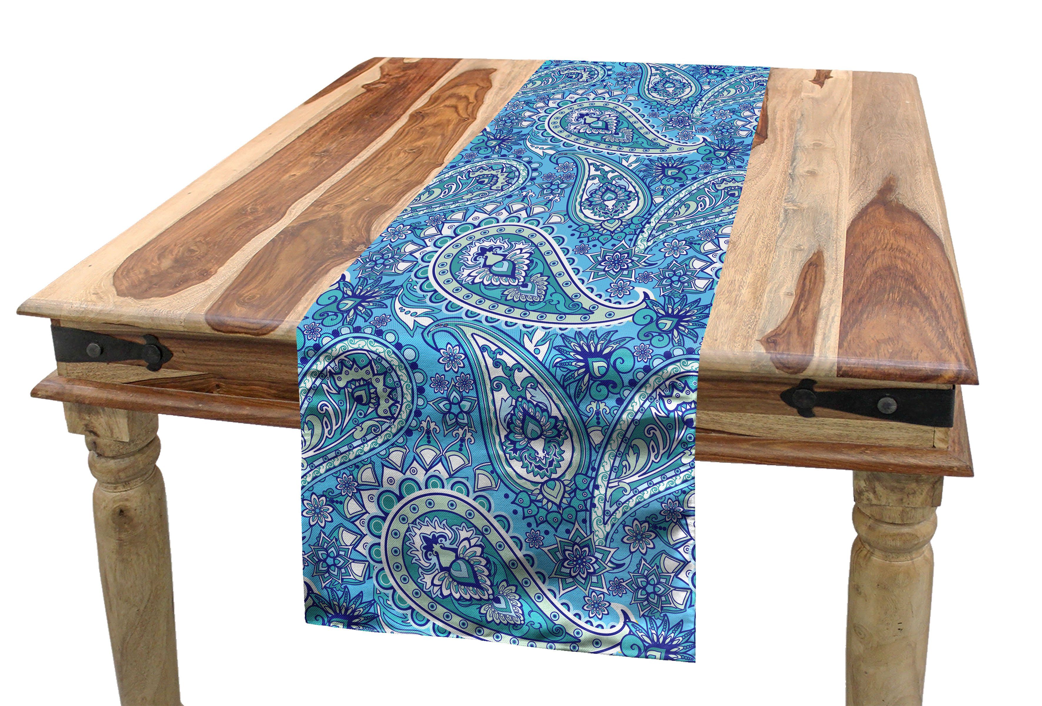 Blumen-Kunst Küche Tischläufer Ethnical Abakuhaus Esszimmer Tischläufer, Dekorativer Paisley Rechteckiger blau