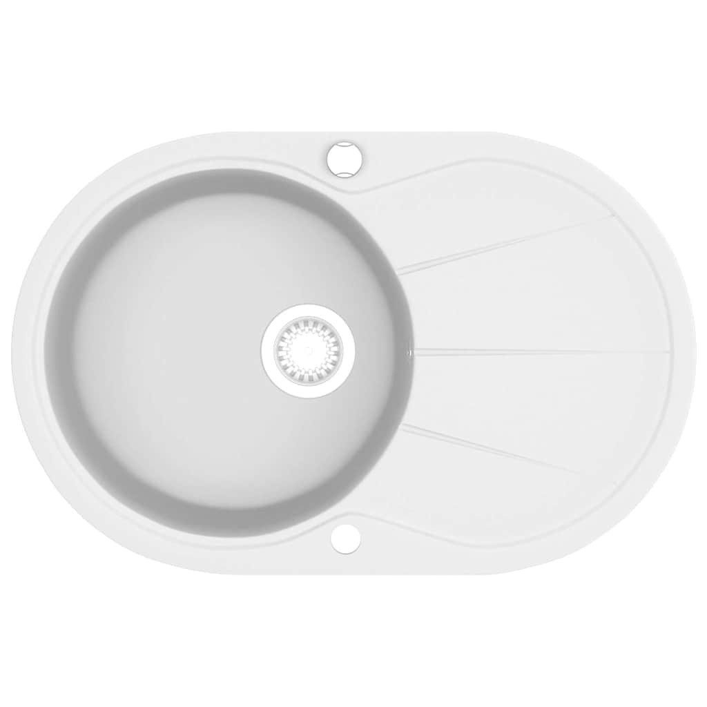vidaXL Granitspüle Granitspüle Einzelbecken Oval Weiß, 50/78 cm