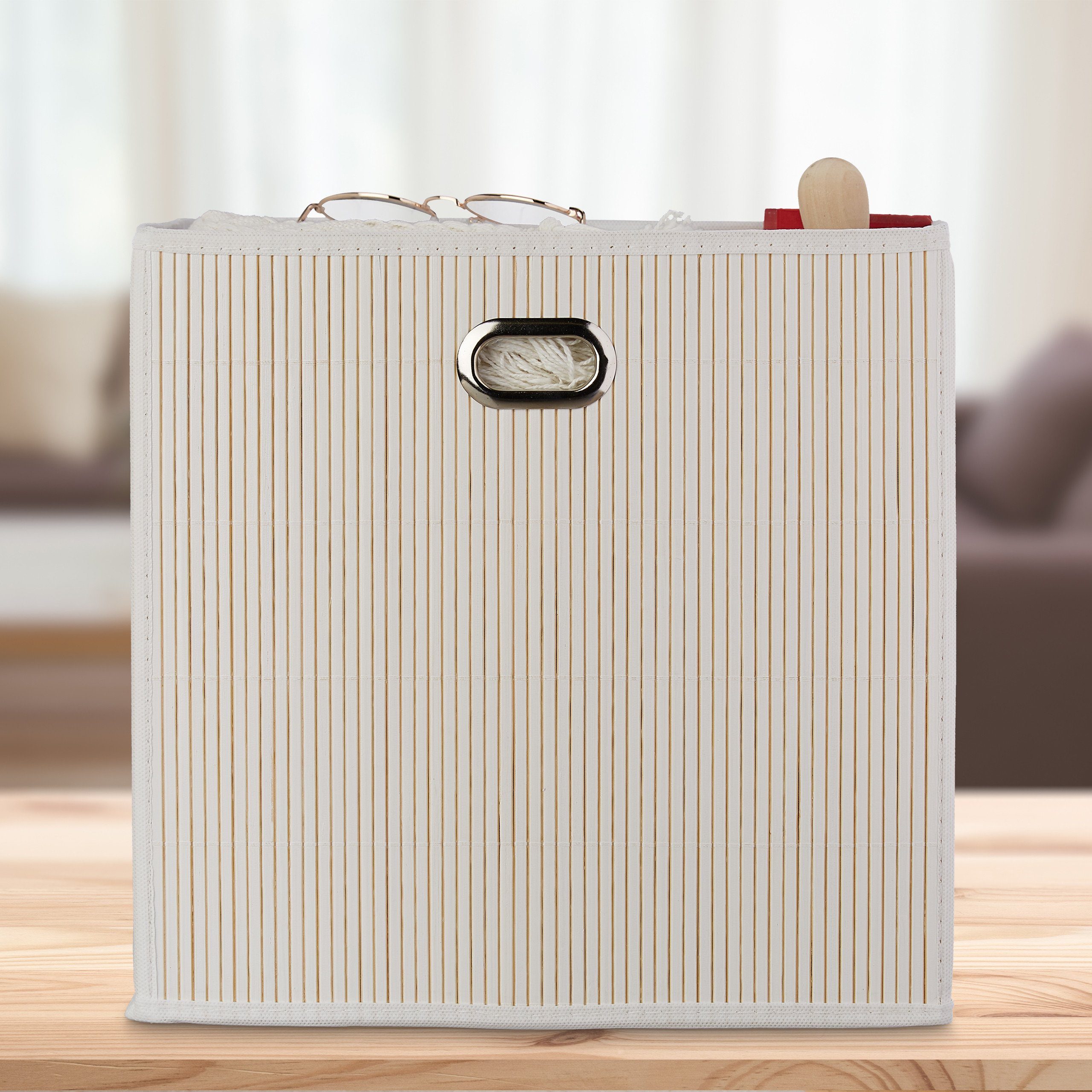 relaxdays Aufbewahrungskorb 3 x Aufbewahrungskorb Bambus hoch weiß günstig online kaufen