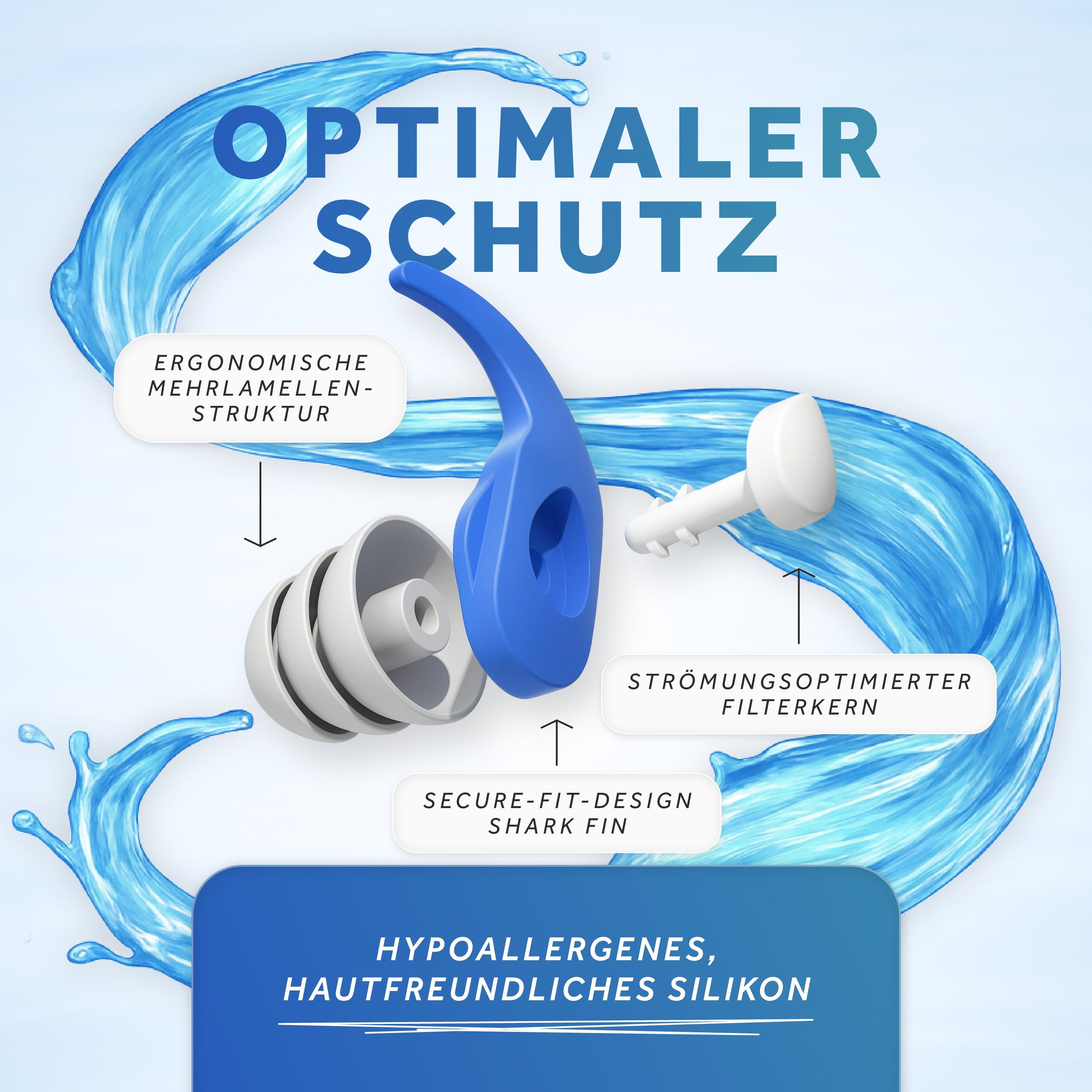 Schallwerk Schwimm-Ohrstöpsel SCHALLWERK ® Water+ Wasserdichte Ohrstöpsel – Wiederverwendbar