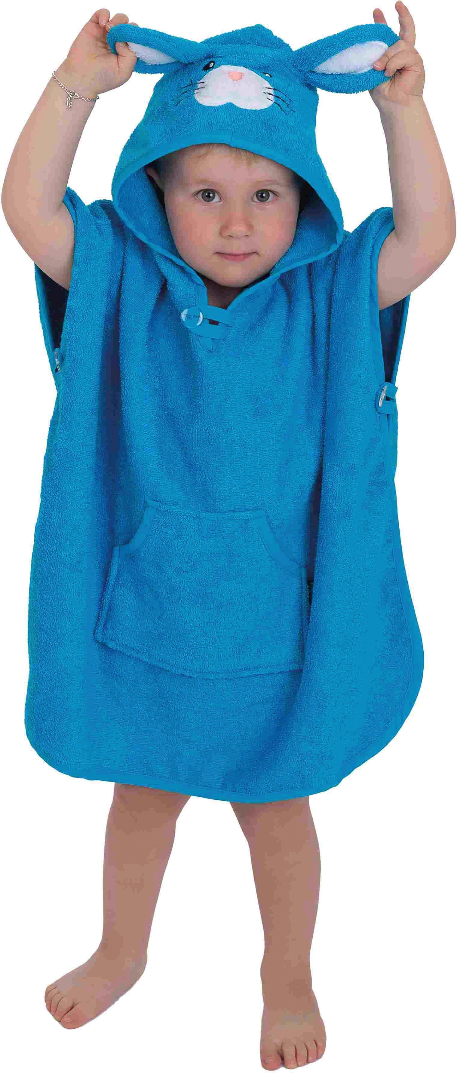 Wewo fashion Badeponcho 8025, Kurzform, Frottier, Knöpfe, Kapuze blue