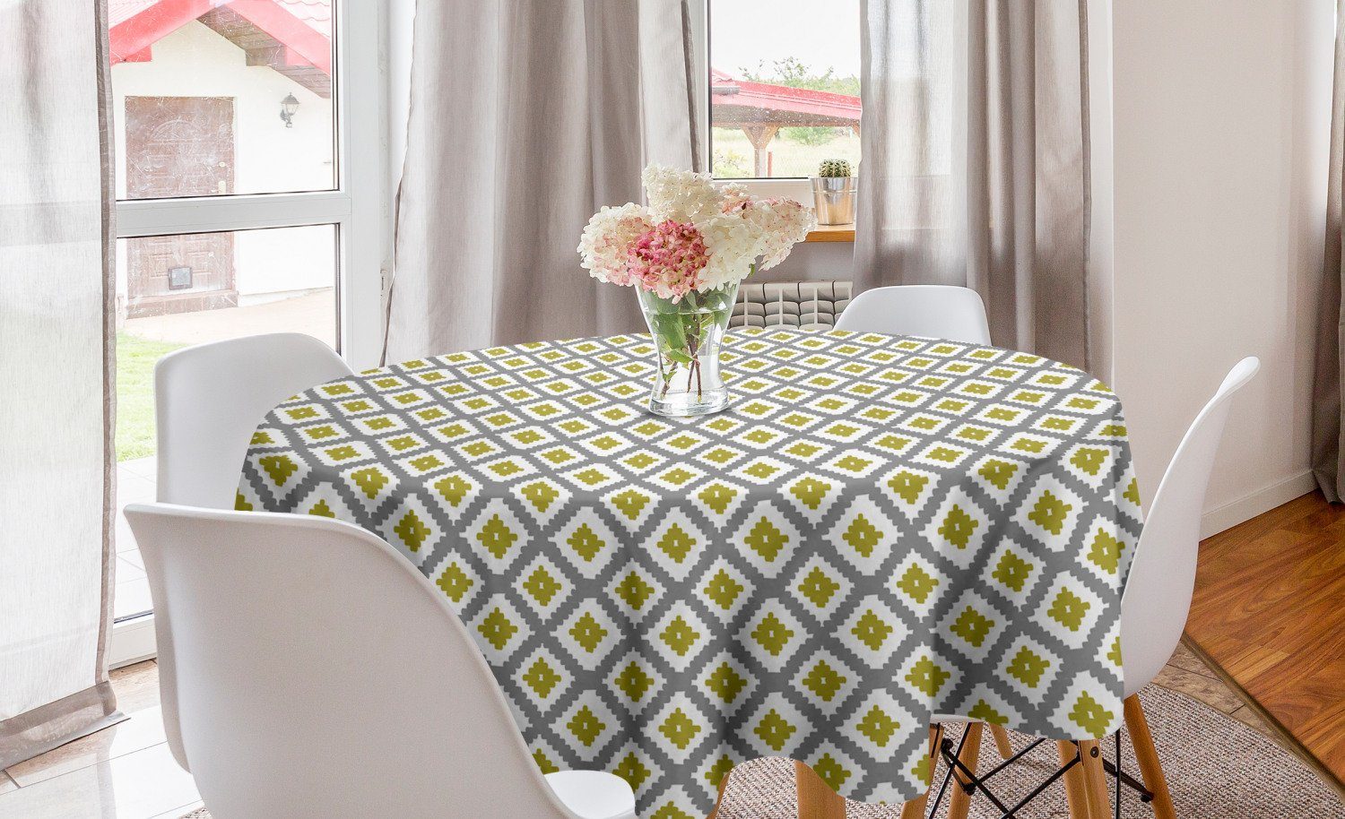 Abakuhaus Tischdecke Kreis Tischdecke Abdeckung für Esszimmer Küche Dekoration, Geometrisch Bicolor Rhombus Prüfen Sie Art