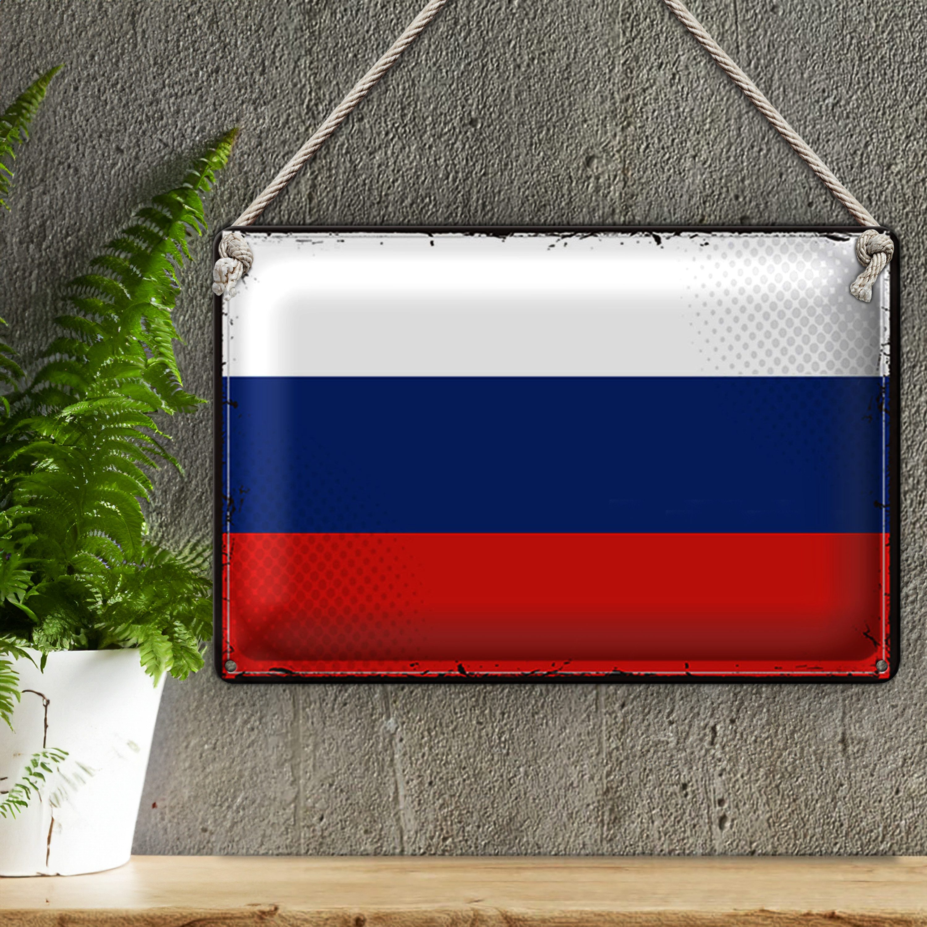 Roomando Metallschild Blechschild Flagge Russland 30x20cm Retro Flag of Russia