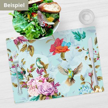 Platzset, Tischset, Platzset abwaschbar - Buntes Vogelparadies, cover-your-desk.de, (aus erstklassigem Vinyl (Kunststoff – BPA-frei), 4-St., 44 x 32 cm - rutschfeste Tischdekoration), Made in Germany