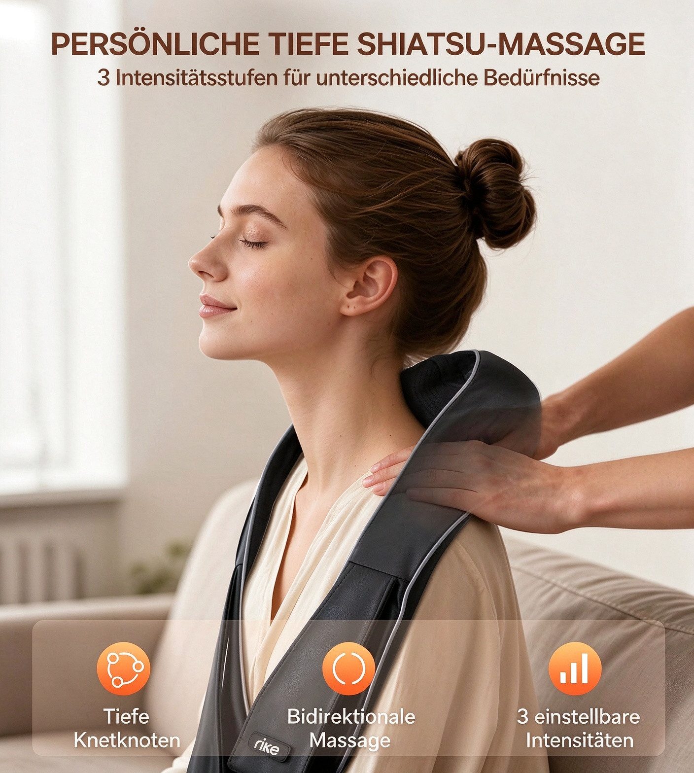 RIKE Shiatsu-Massagegerät Nackenmassagegerät mit Wärme, 3D Neck Massager Shiatsu Massagegerät, Shiatsu Nacken- und Schultermassagegerät, 8 Massageköpfe, bidirek – Bild 2 von 5