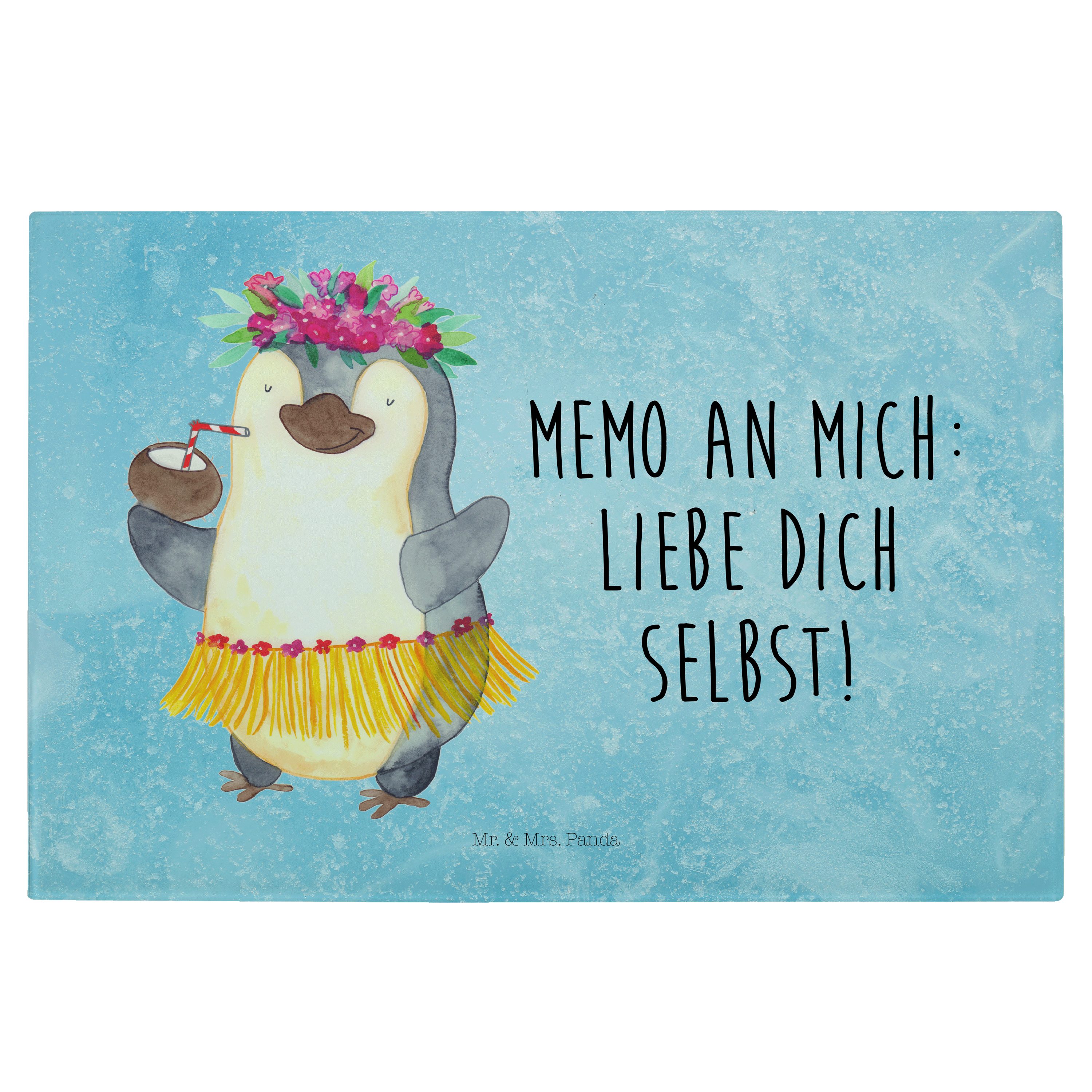 Mr. Premium - & Kokosnuss Haw, Glas, Panda Glasschneidebrett, Eisblau - (1-St) Mrs. Servierbrett Aloha, Geschenk, Pinguin