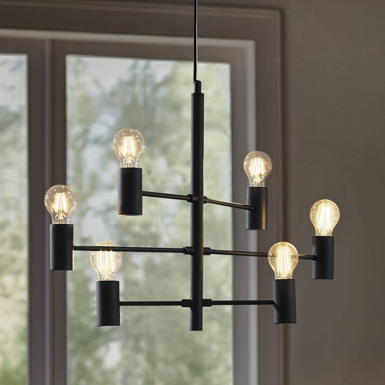 Lucande Hängeleuchte Aidas, Metall, Schwarz IP20, 6 x 15 W LED