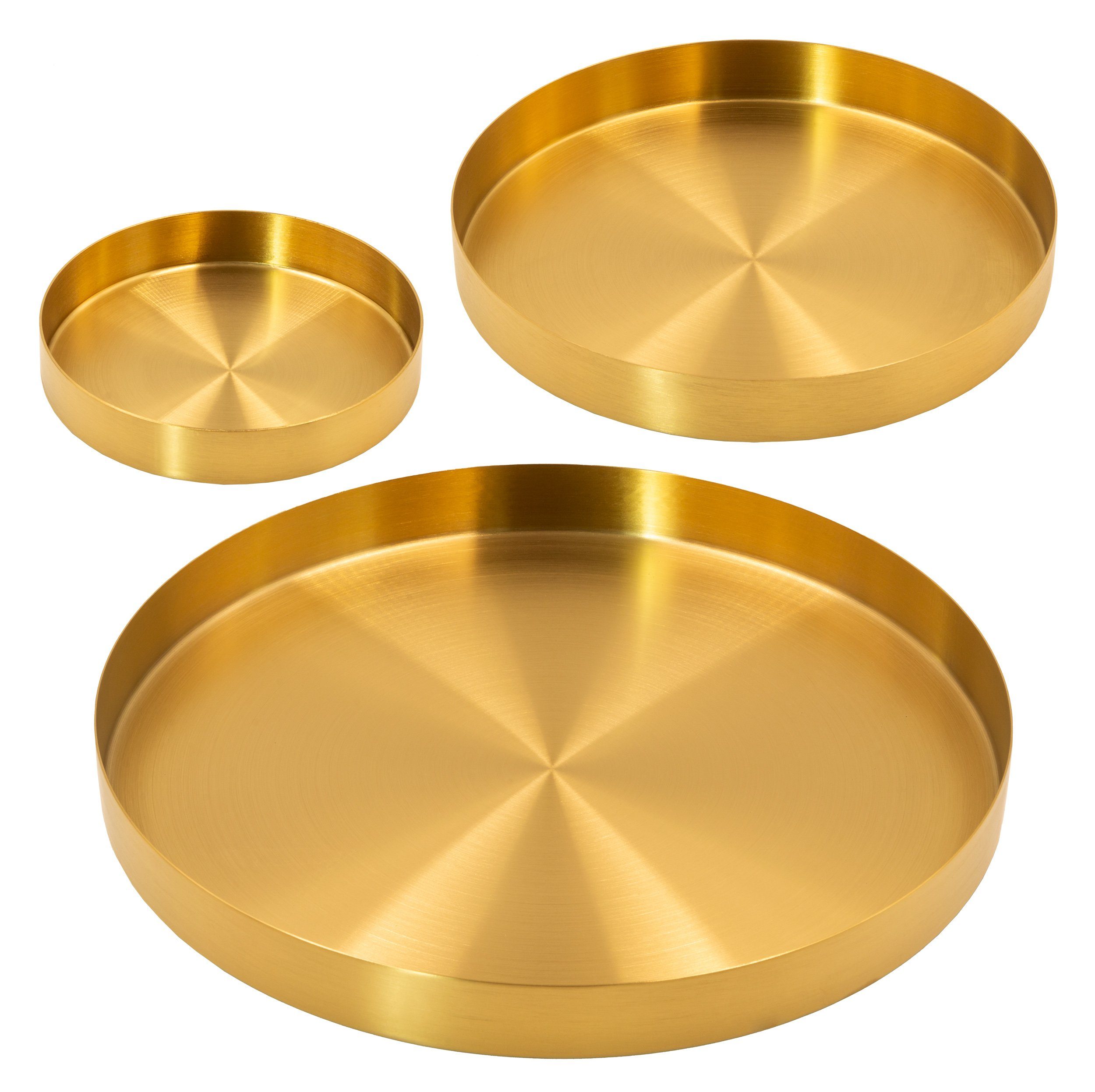 Dekotablett 3er Set goldene Tabletts rund