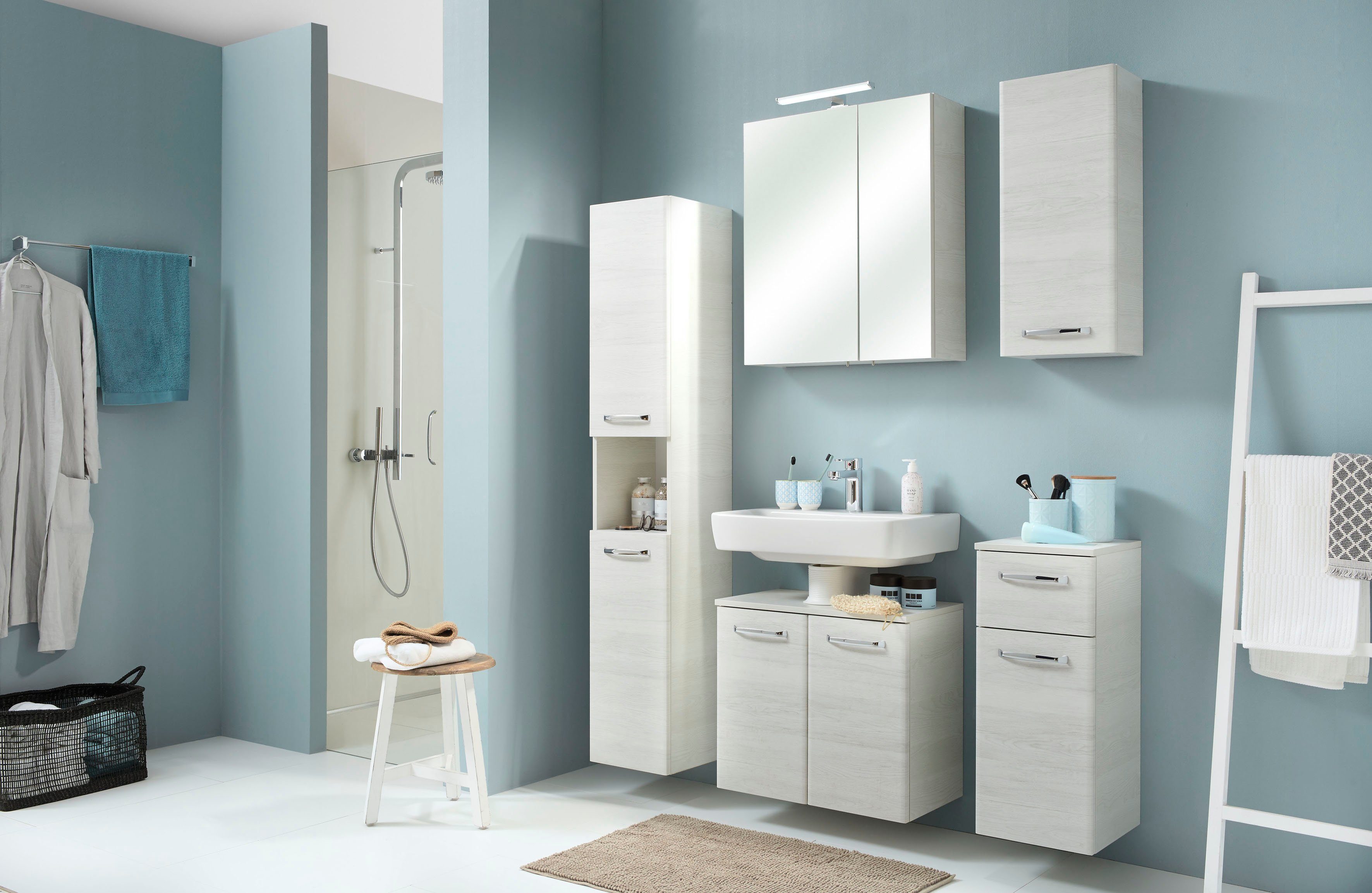 Saphir Hängeschrank Quickset Wand-Badschrank 30 cm breit mit 1 Tür und 2 Glas-Einlegeböden Badezimmer-Hängeschrank inkl. Türdämpfer, Griffe in Chrom Glanz – Bild 5 von 5