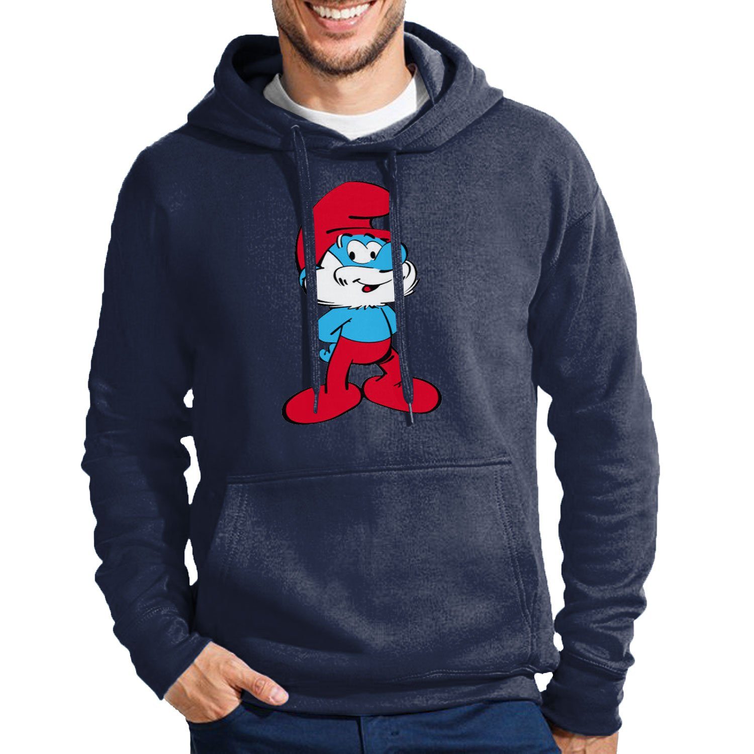 Blondie & Brownie Hoodie Herren Papa Schlumpf Die Schlümpfe Smerf Schlaubi Mit Kapuze Navy