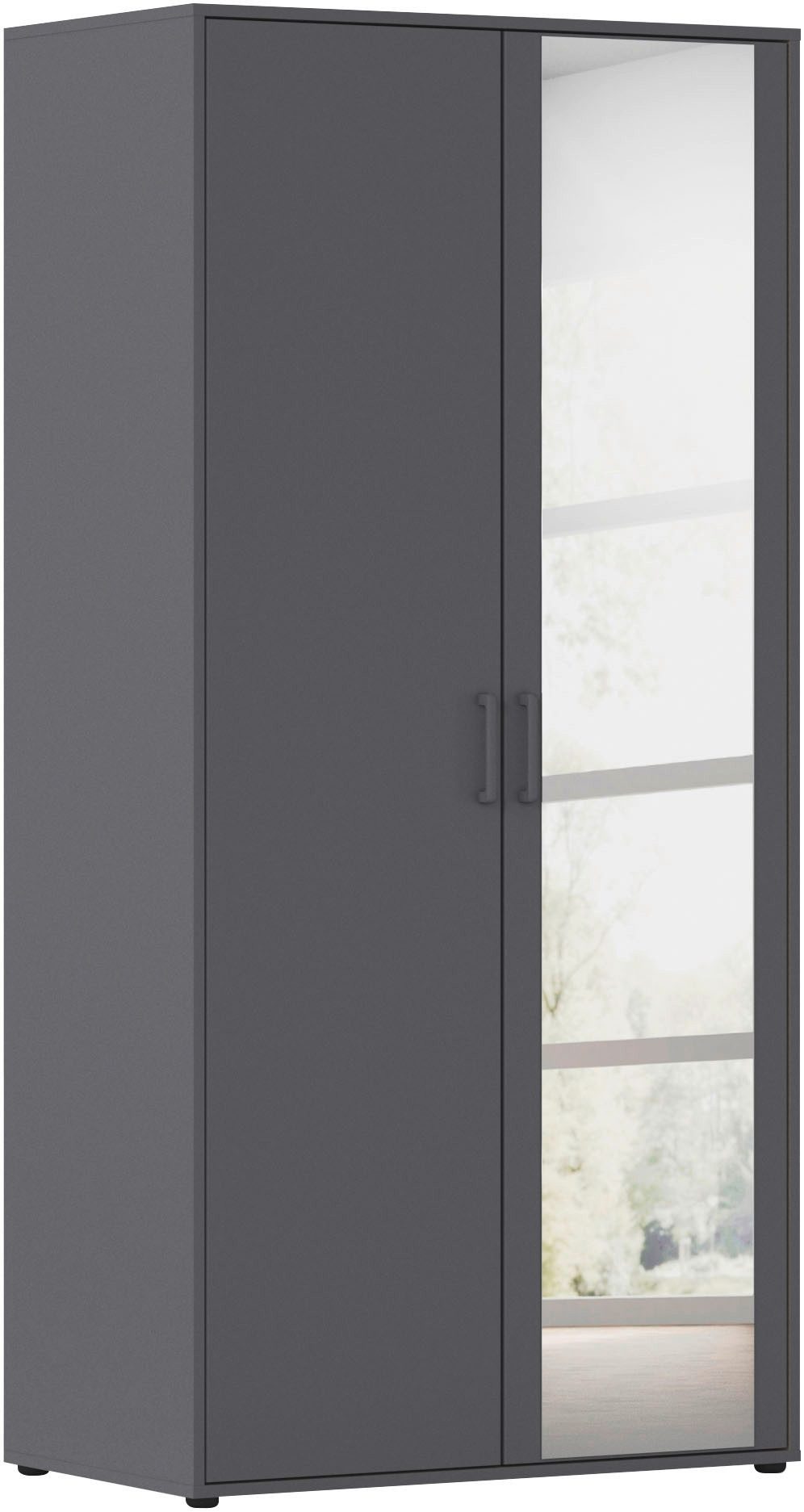 rauch Drehtürenschrank Kleiderschrank Schrank Garderobe Wäscheschrank VOYAGER (in 3 verschiedenen Ausstattungen BASIC/CLASSIC/PREMIUM) mit modernen Griffen in Graumetallic und Spiegel