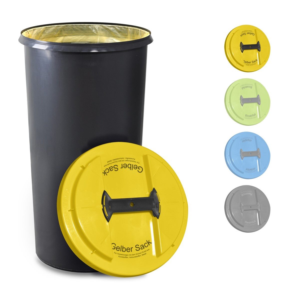 KUEFA Müllsackständer BSC LA 60L Mülleimer mit Laserbeschriftung und Klemm-Ring, Motive: Gelber Sack, Restmüll, Altpapier, Bioabfall