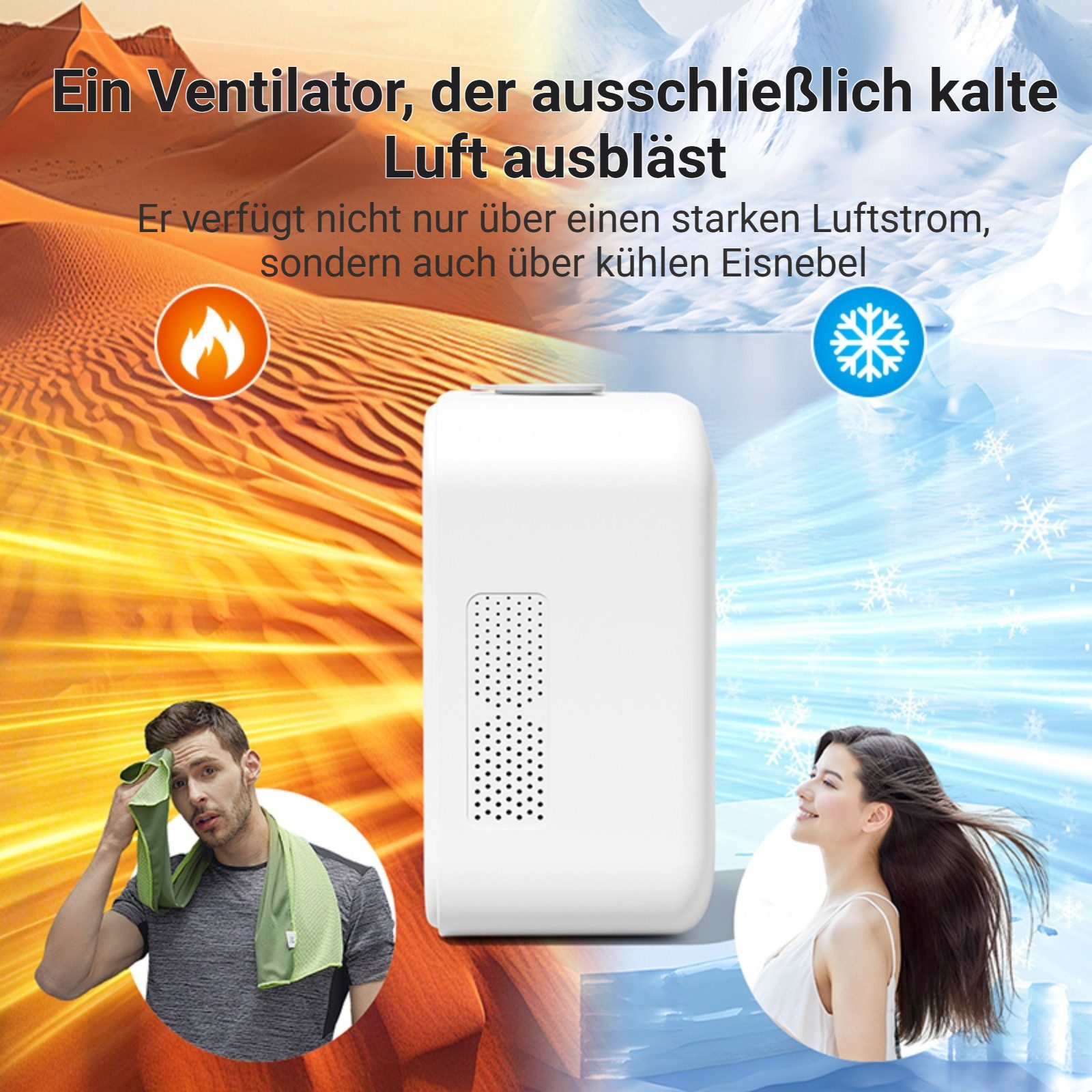 VIVIHEYDAY Ventilatorkombigerät 4-in-1 Mini Klimagerät USB Tragbar mit 500ml Tank, Mobiler, Luftkühler Klimaanlage, Wiederaufladbar oder per USB betrieben