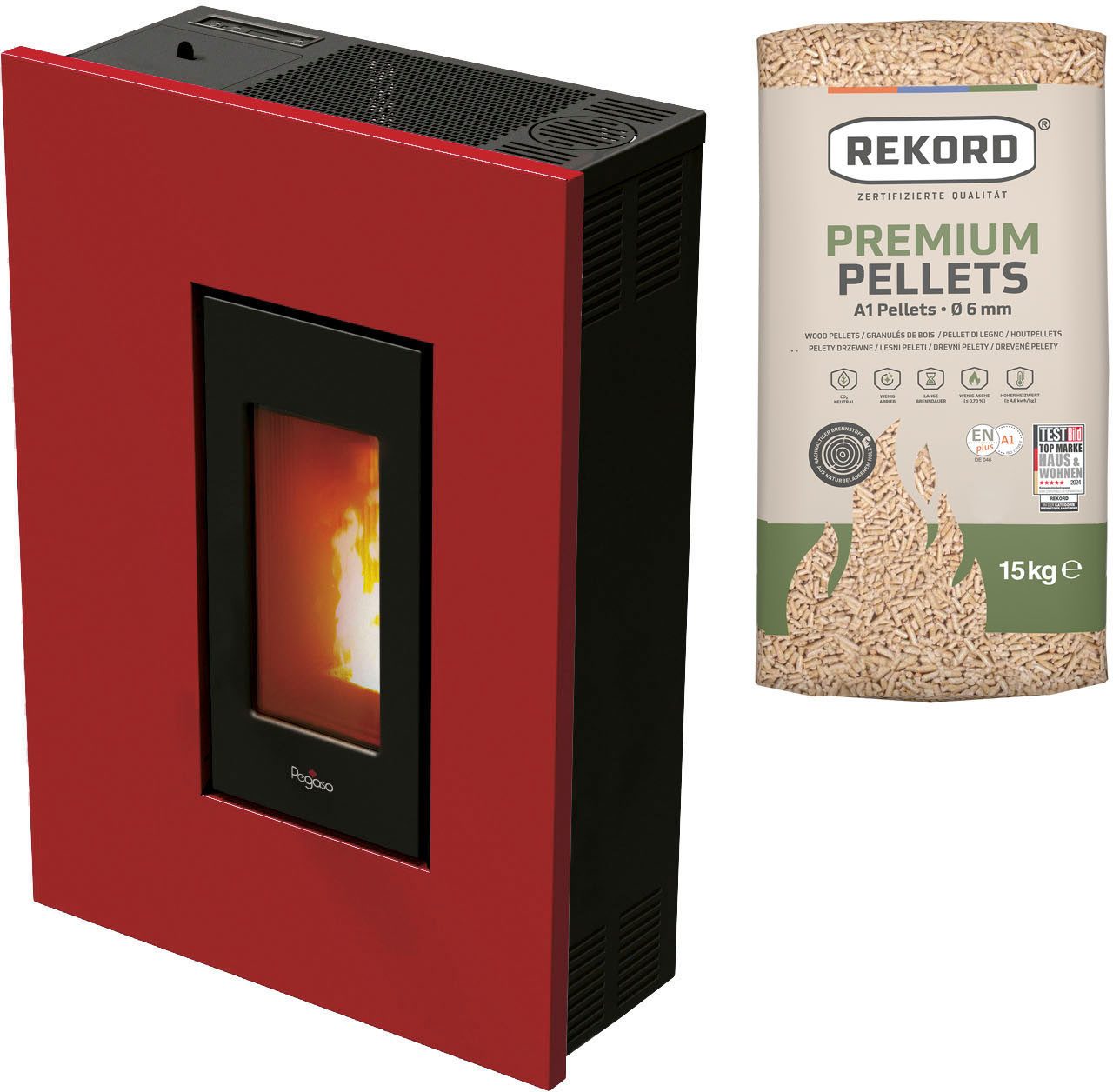 Pegaso Pelletofen Pegaso » Madison 5«, 2,5-5,2 kW raumluftunabhängig, 5,2 kW, Flurmodell, Abgang oben, hinten oder seitlich, WIFI optional